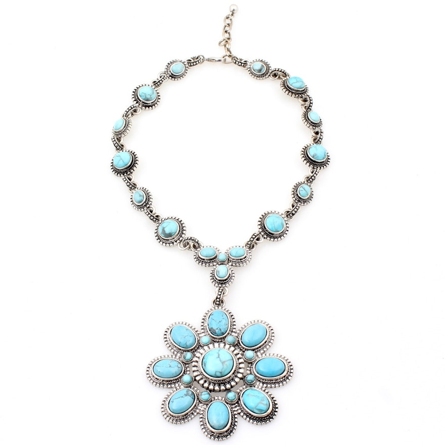 Silver Tone and Faux Turquoise Necklace