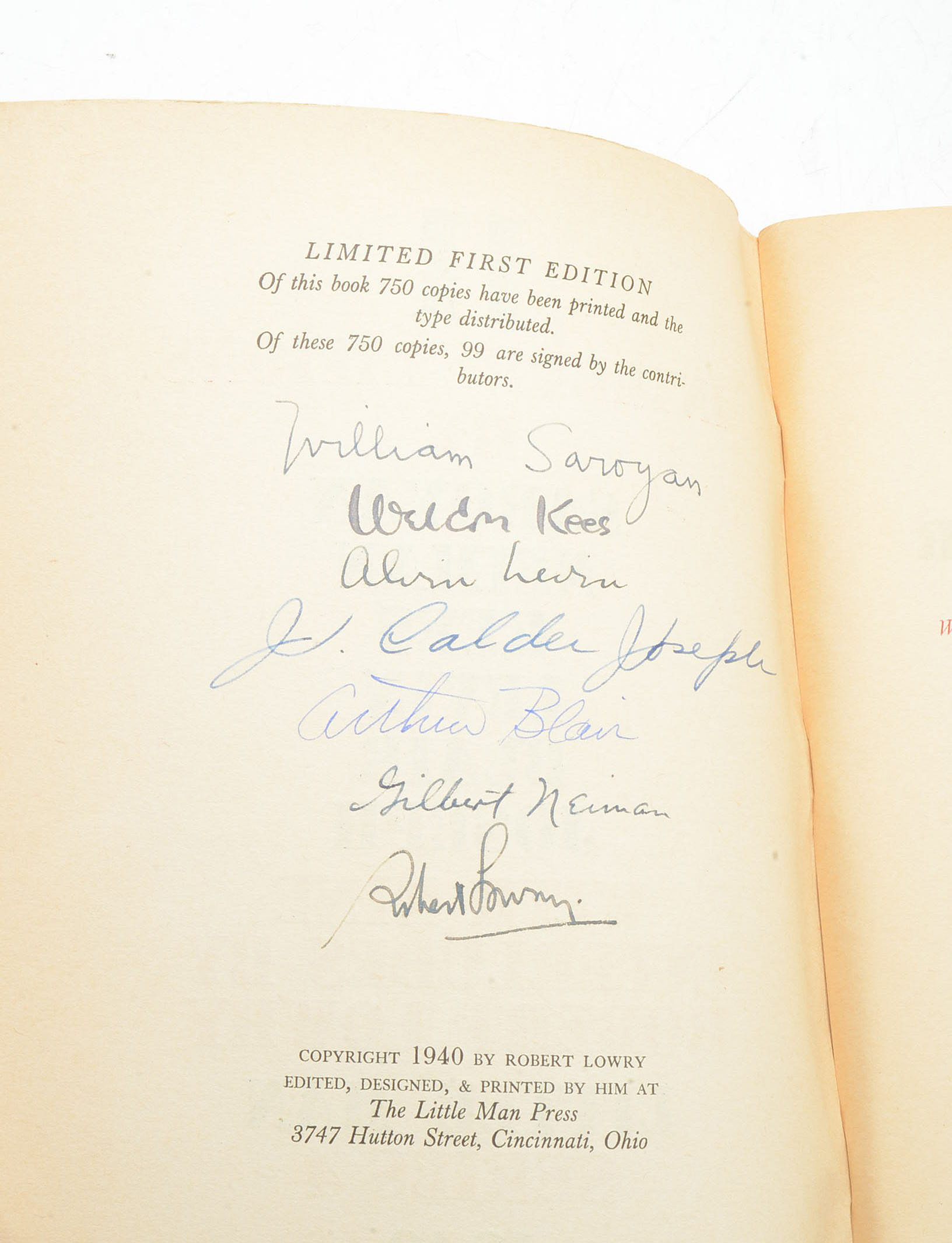 Saroyan, Kees, Lowry etc. Signed "State of the Nation" 1940
