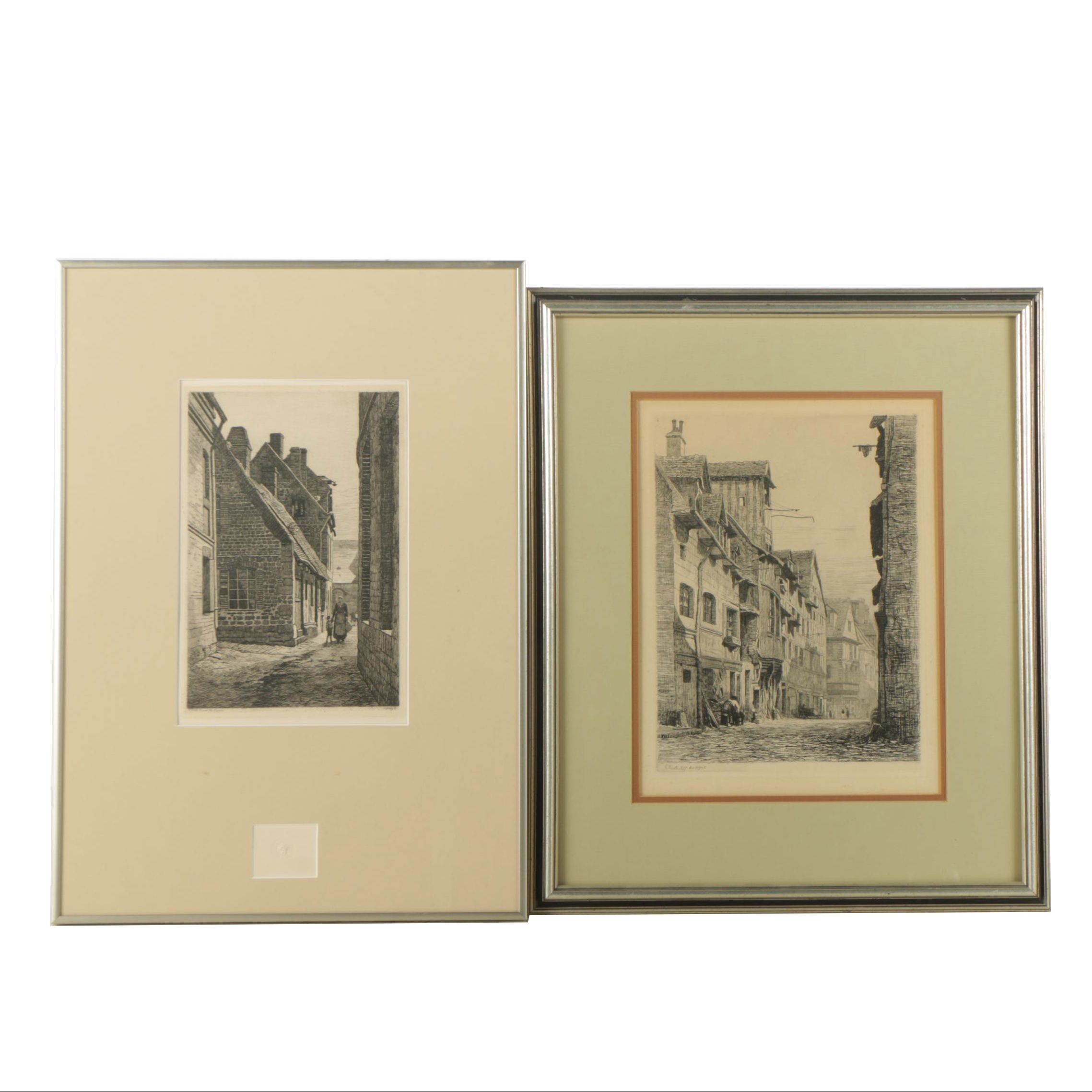 Émile Frederic Nicolle Etchings on Paper of European Architecture