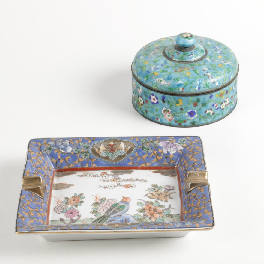 Chinese Porcelain Ash Receiver and Trinket Box