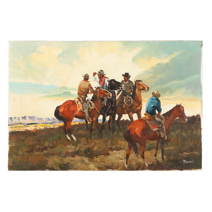 Daubé Oil Painting on Canvas of American Western Scene