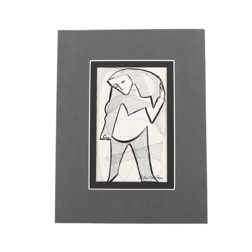 Phillip Callahan Ink Drawing on Paper of Abstract Figure