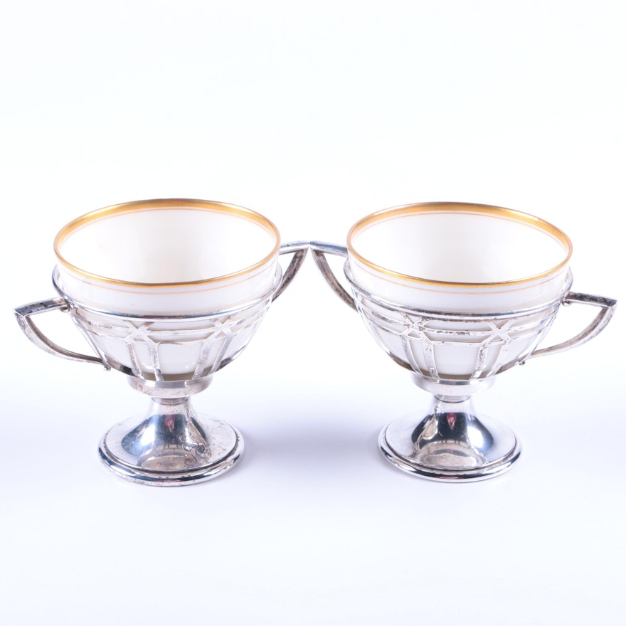 Frank M. Whiting & Co. Sterling Sherbet Cups with Lenox Porcelain Liners