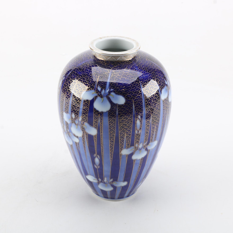 Blue Striped Porcelain Floral Vase