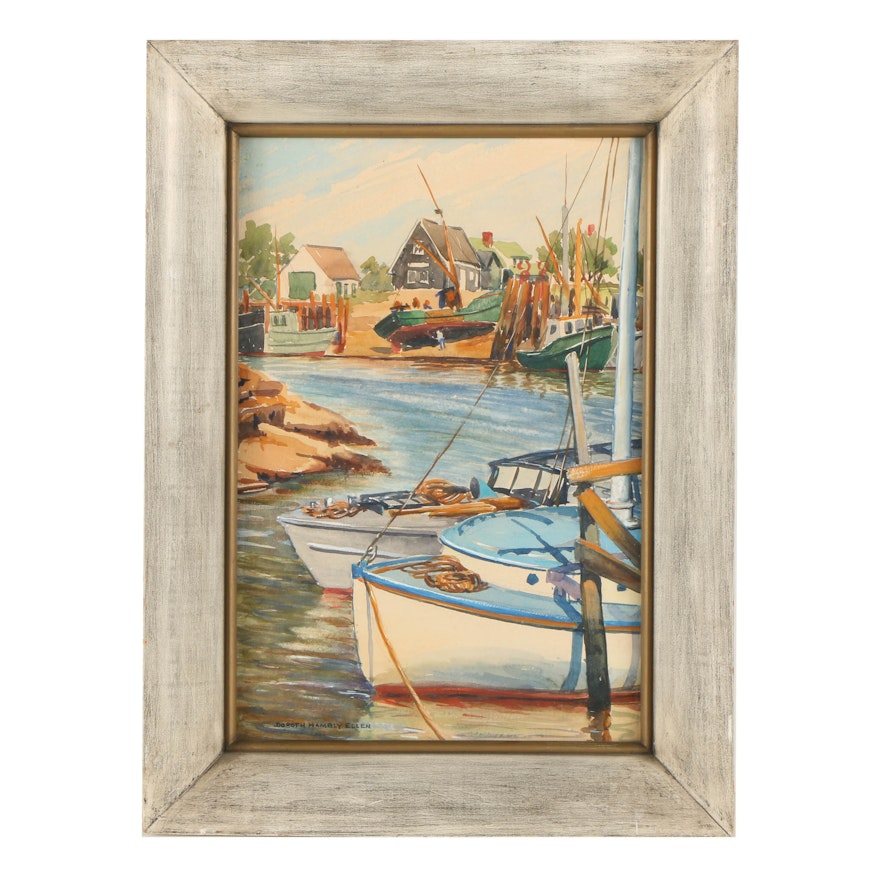 Dorothy Hambly Ellen Watercolor Painting on Paper of Harbor Scene