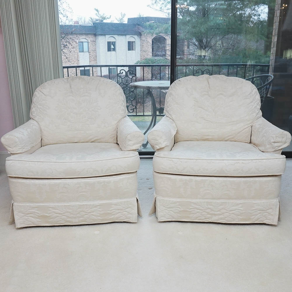 Pair of Upholstered Club Chairs by Woodmark Originals