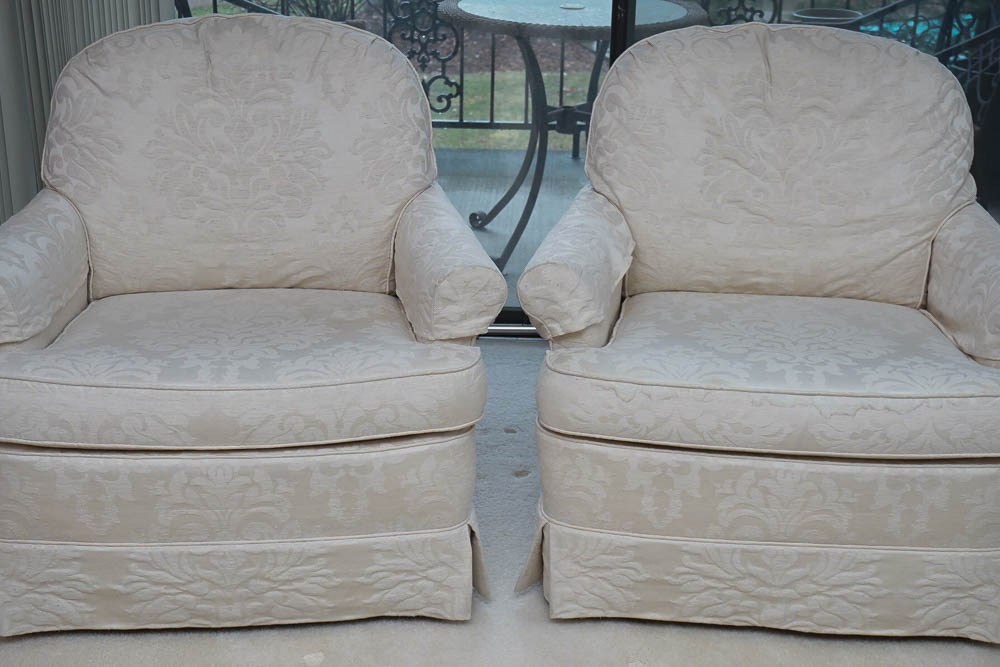 Pair of Upholstered Club Chairs by Woodmark Originals
