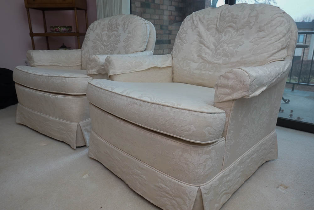 Pair of Upholstered Club Chairs by Woodmark Originals