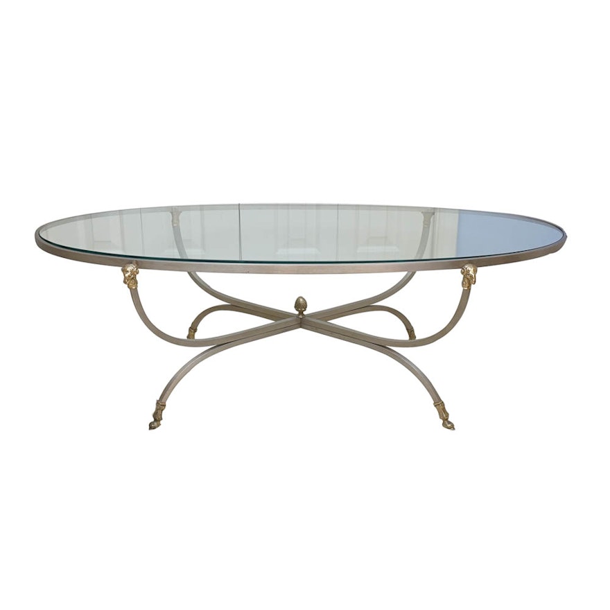 Oval Glass and Metal Coffee Table