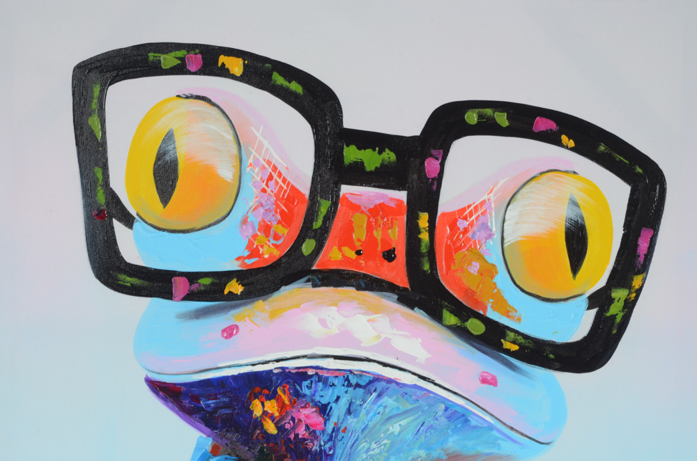 Oil Painting on Canvas of Frog with Glasses