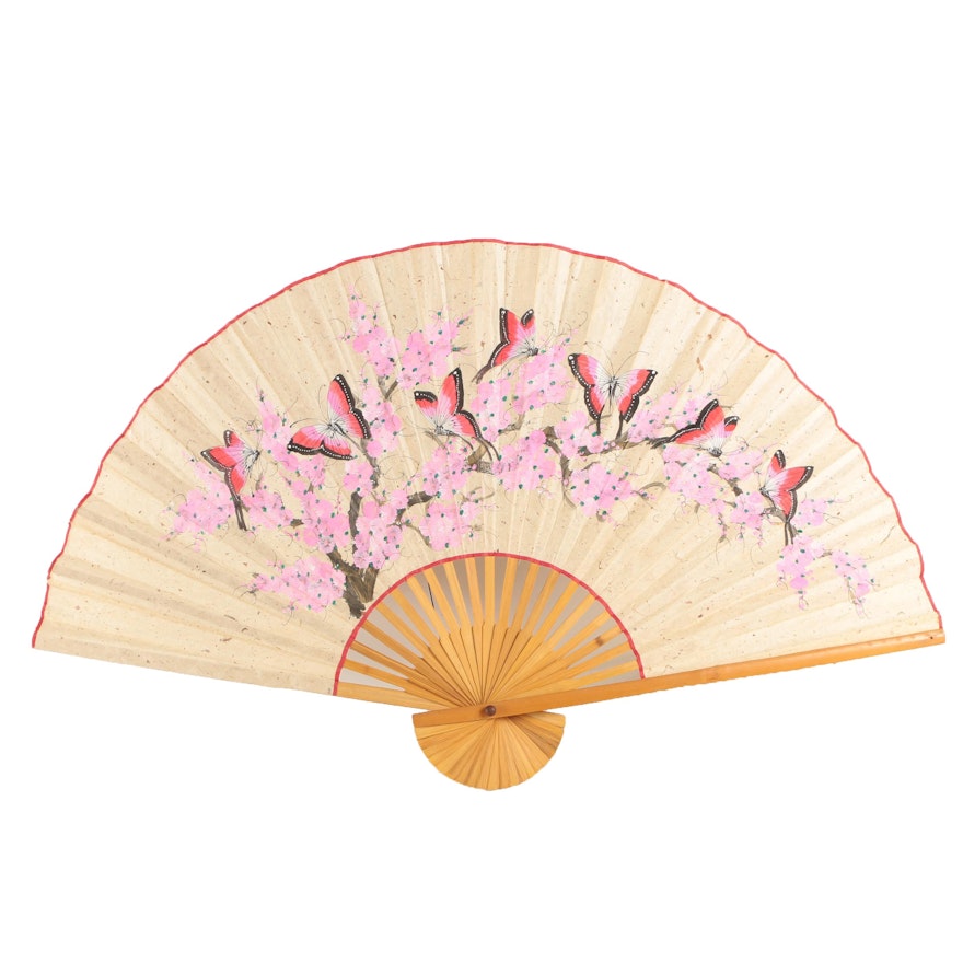 Oversized Hand-Painted Asian Style Fan