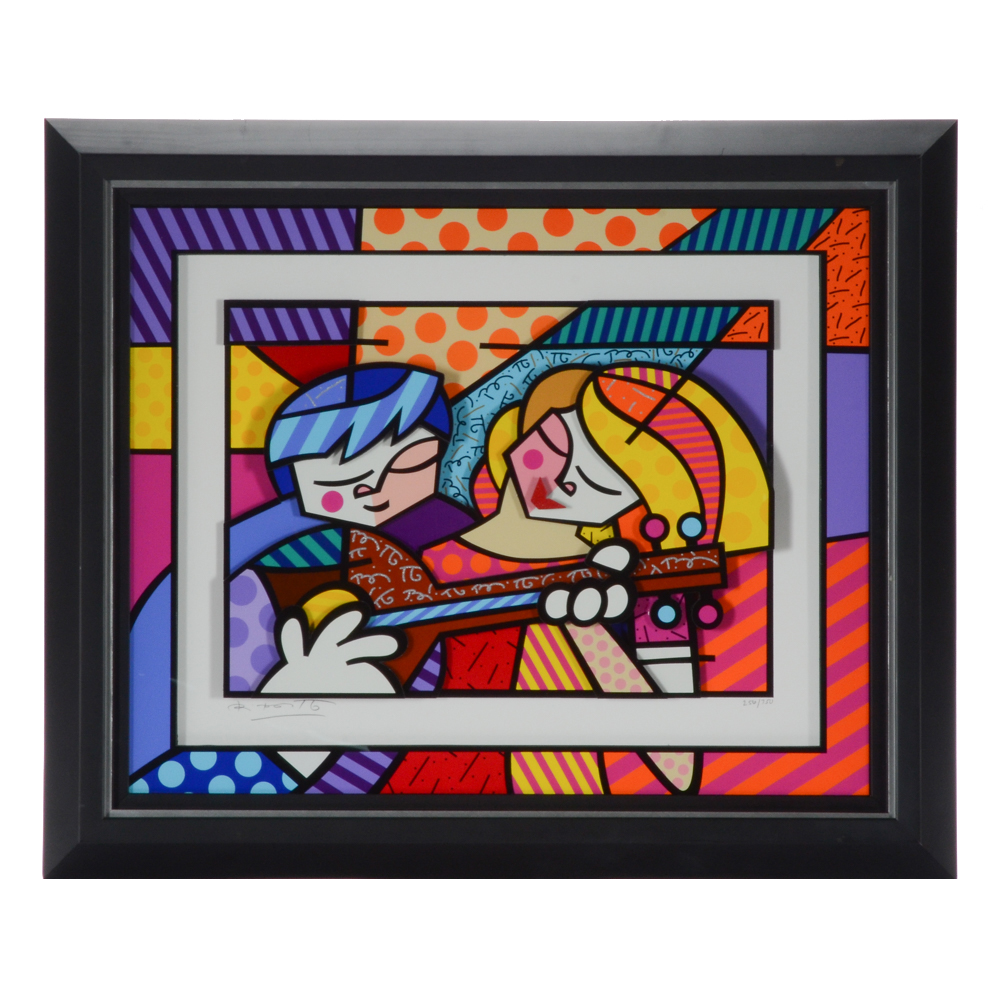 Romero Britto Three Dimensional Mixed Media Print "Sounds of Love"