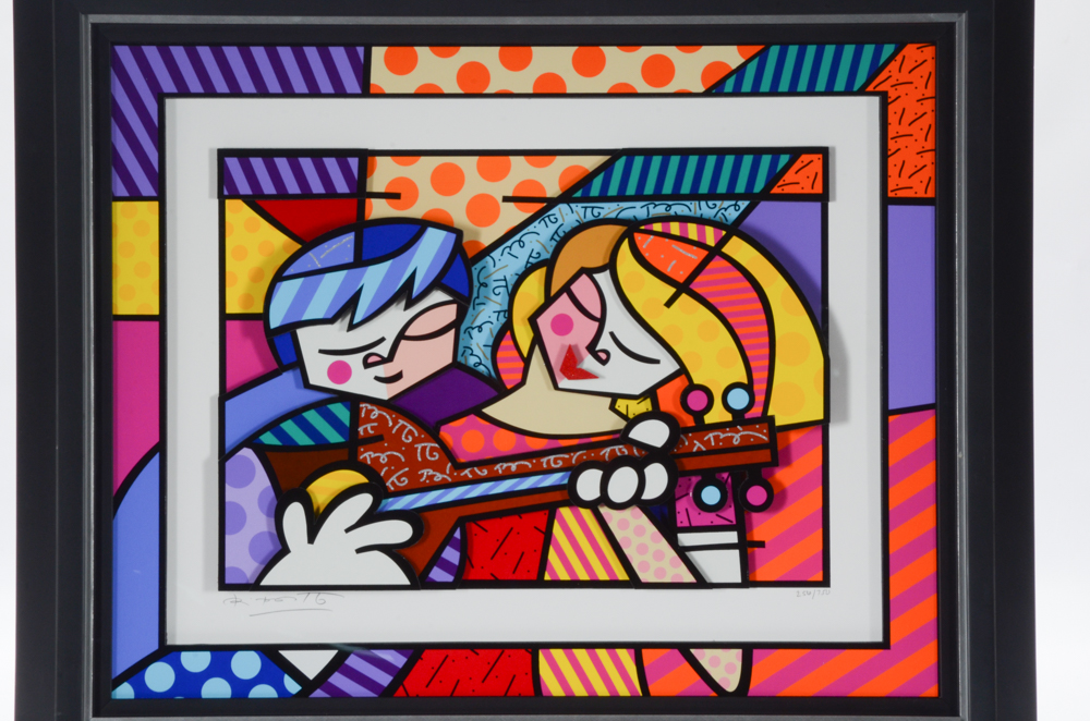 Romero Britto Three Dimensional Mixed Media Print "Sounds of Love"
