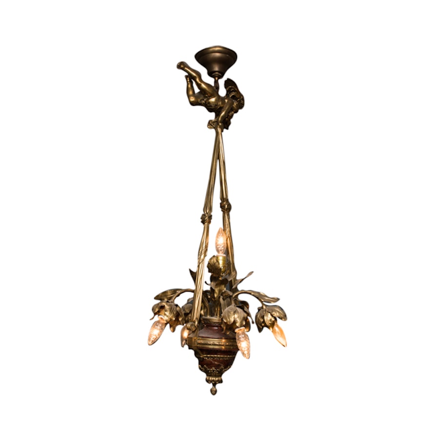 Ornate Bronze Chandelier with Cherub