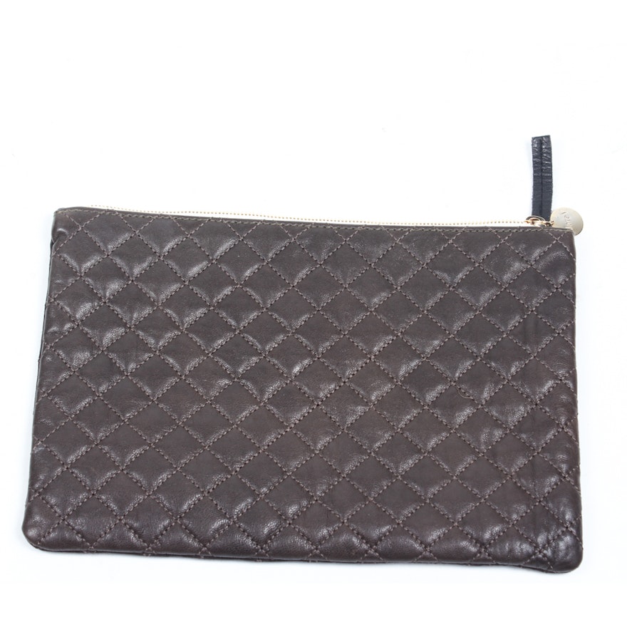 Clare V. of Los Angeles Quilted Brown Leather Clutch