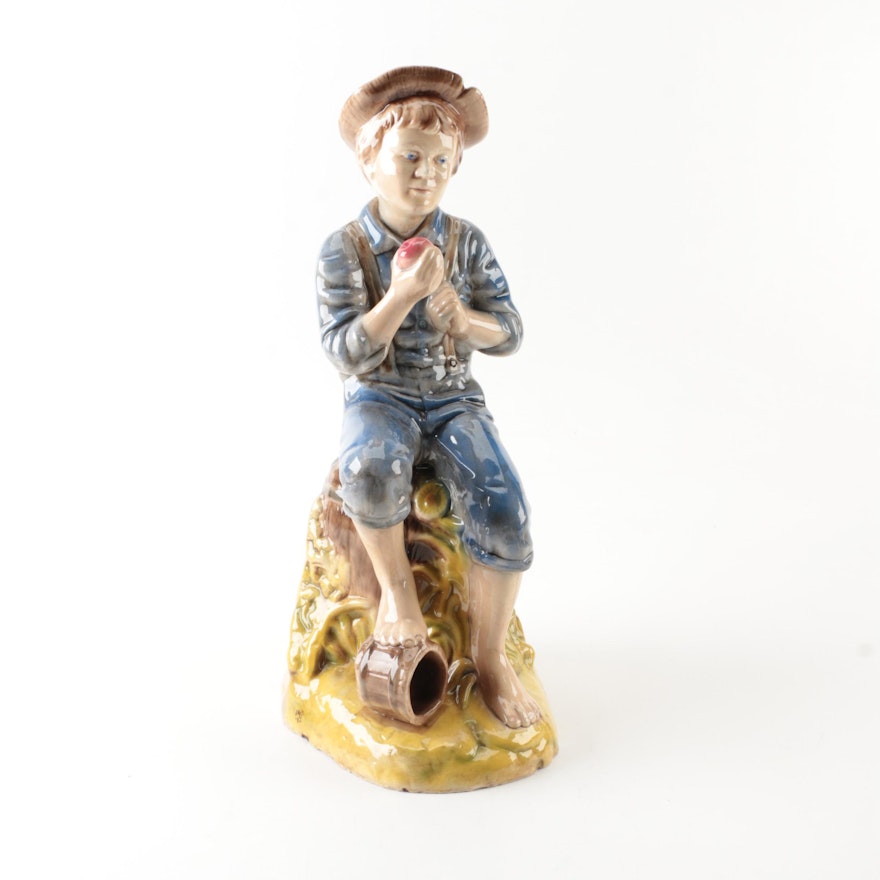 Holland Handmade Ceramic Barefoot Boy with Apple Figurine