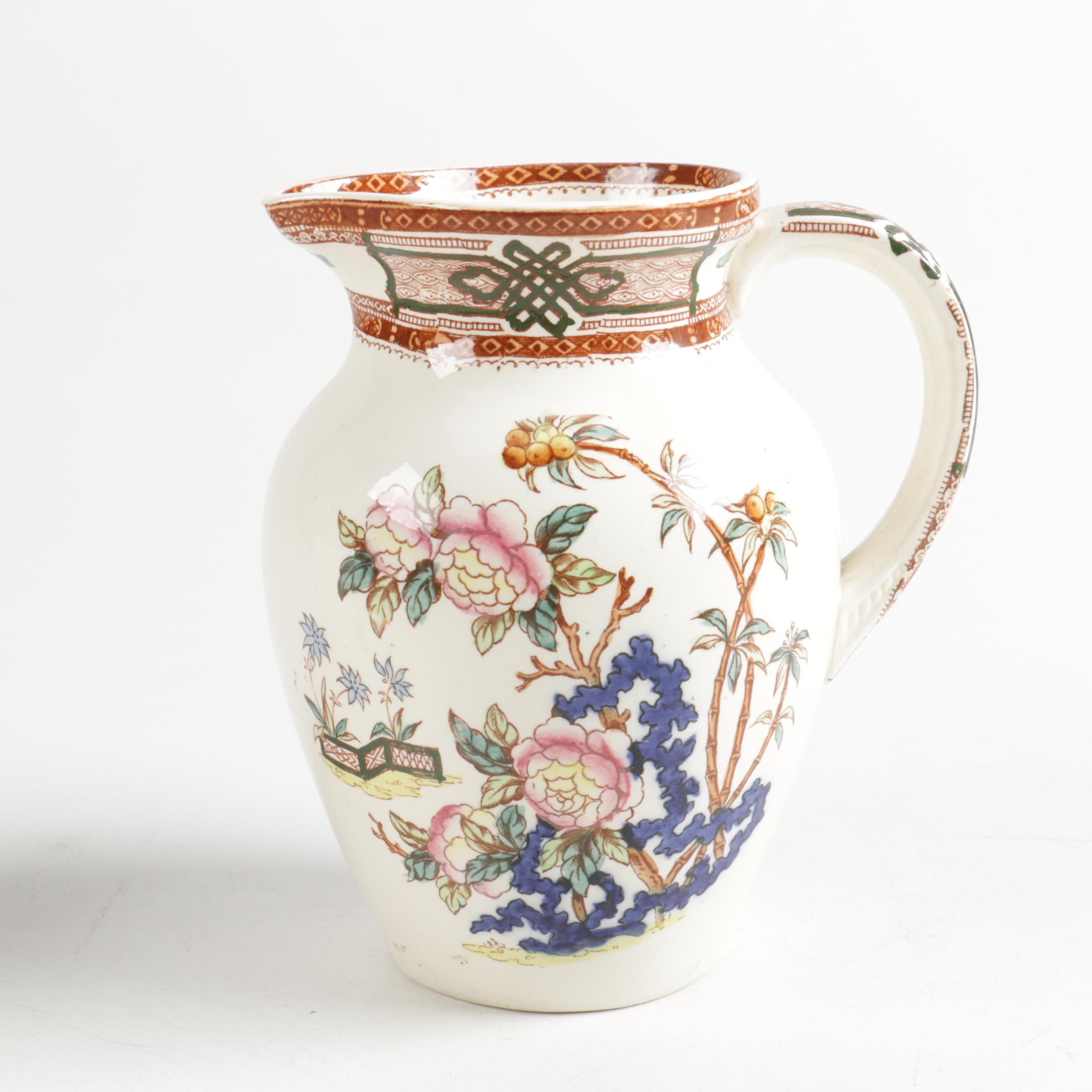 Antique Furnivals "Cashmere" Pitcher, Basin, and Shaving Set