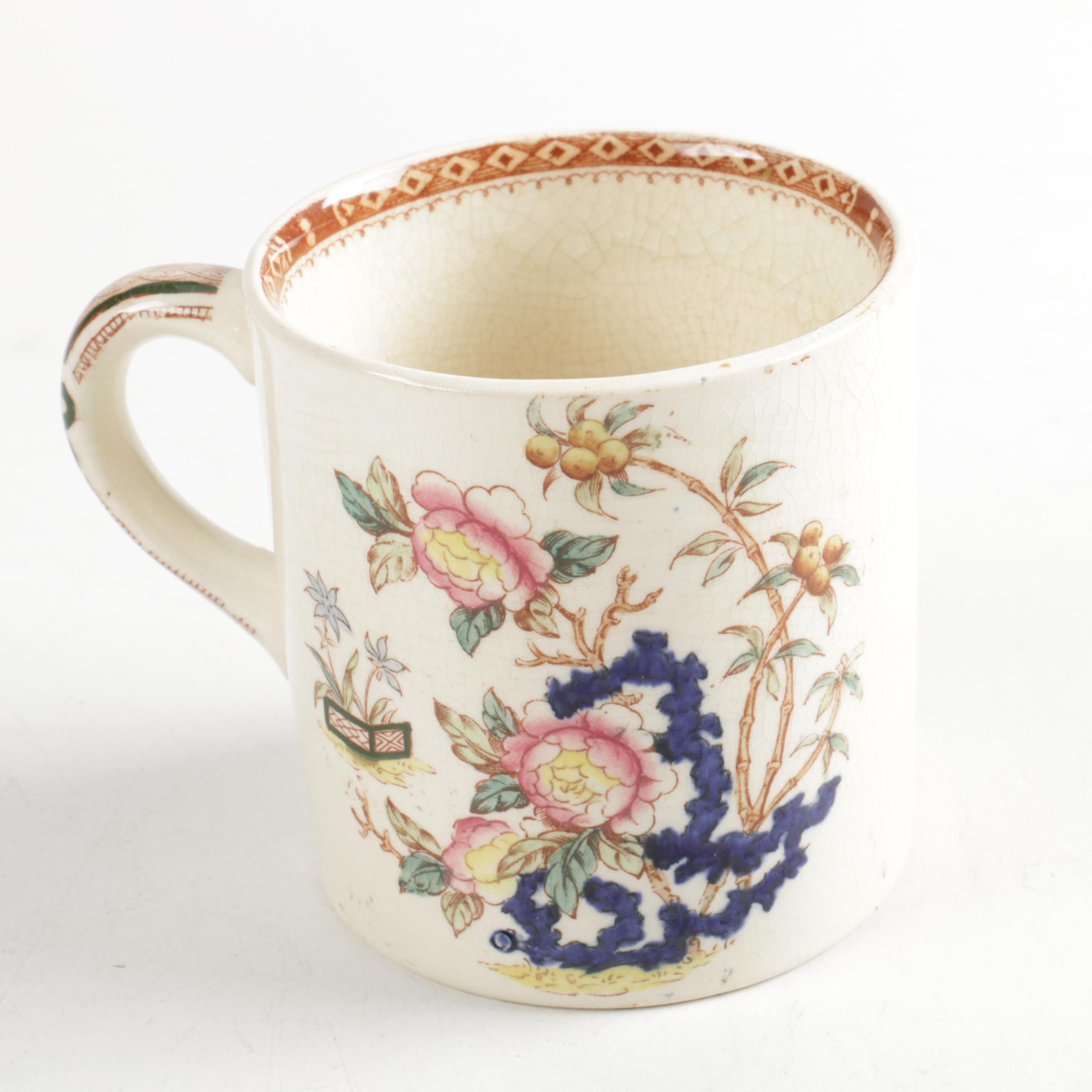 Antique Furnivals "Cashmere" Pitcher, Basin, and Shaving Set