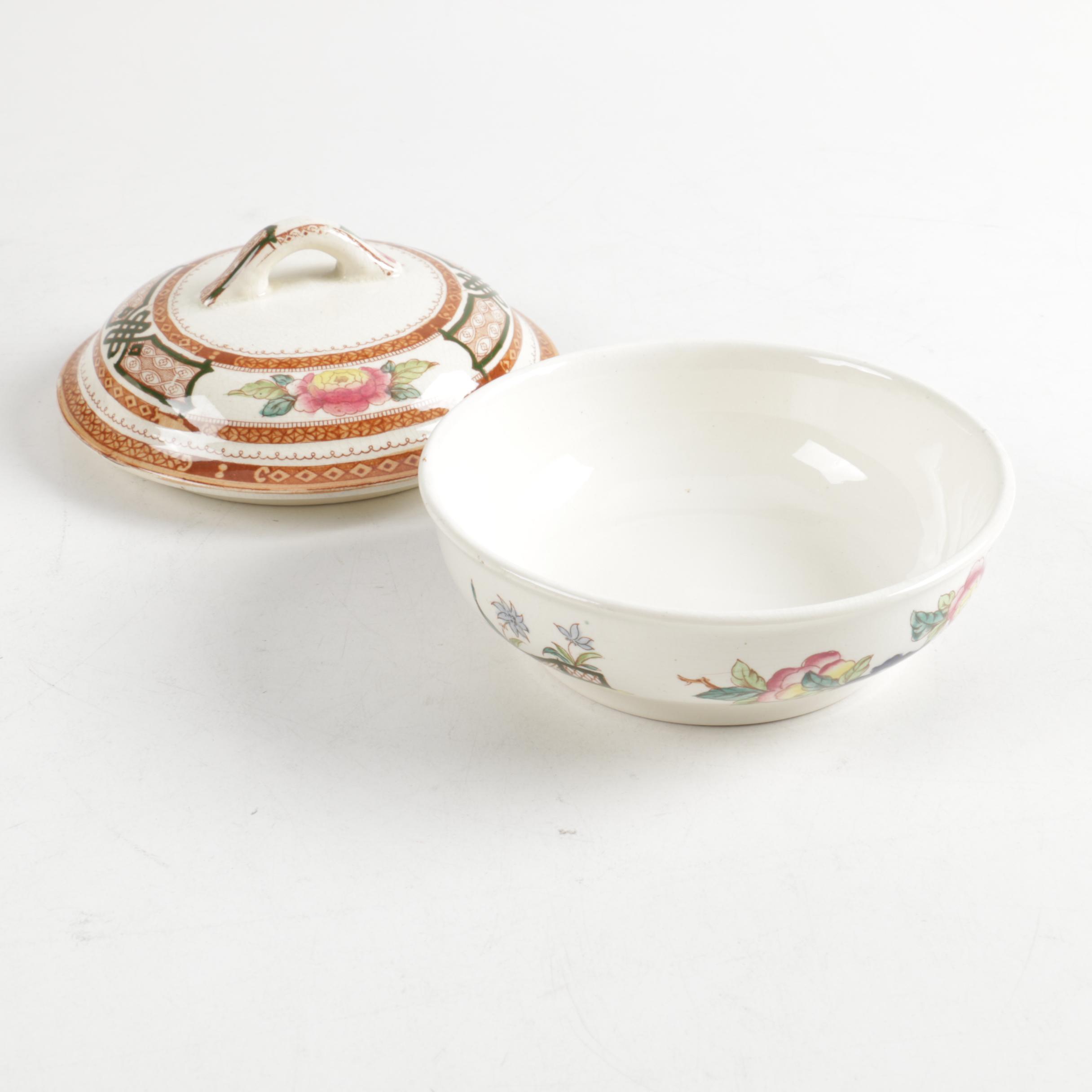 Antique Furnivals "Cashmere" Pitcher, Basin, and Shaving Set