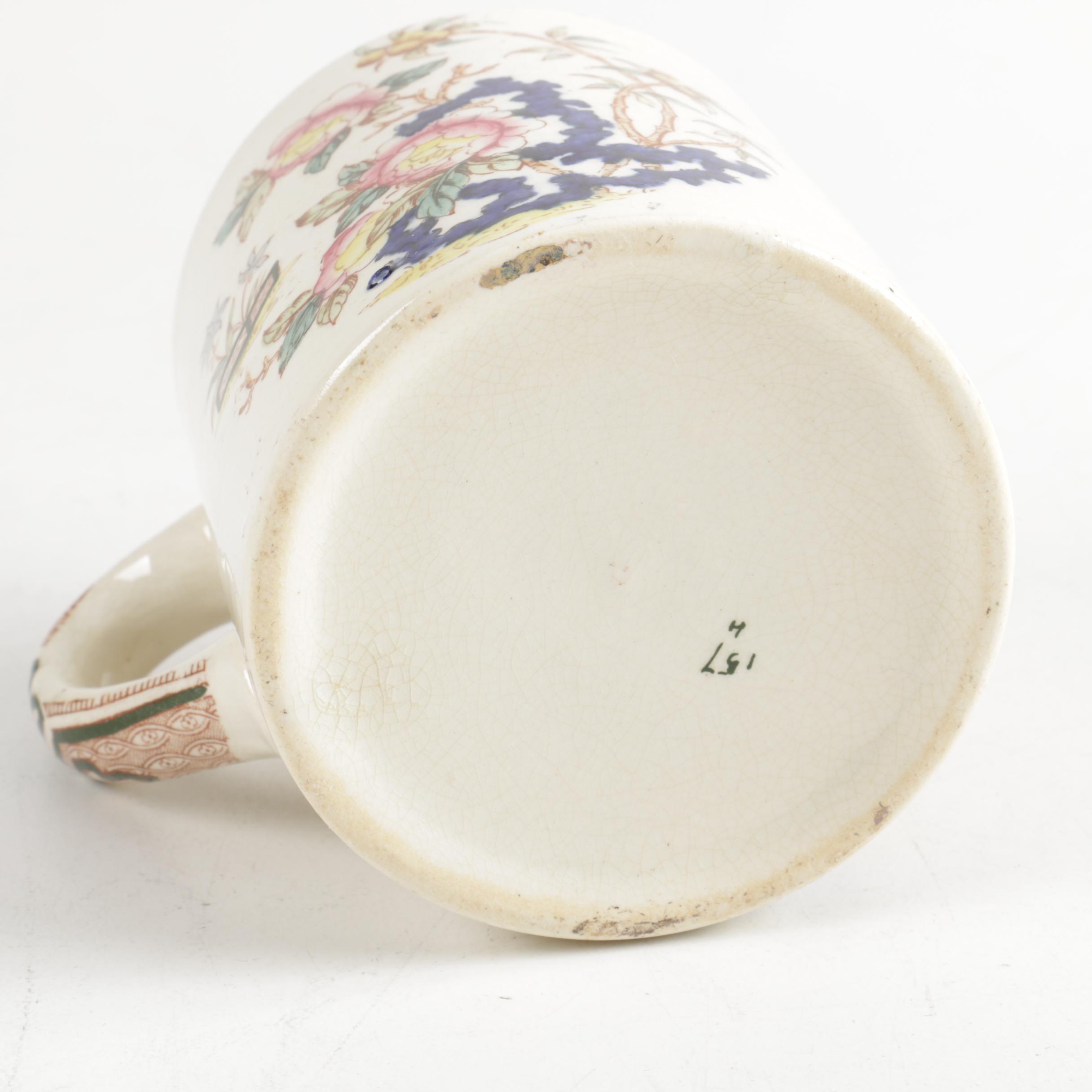 Antique Furnivals "Cashmere" Pitcher, Basin, and Shaving Set