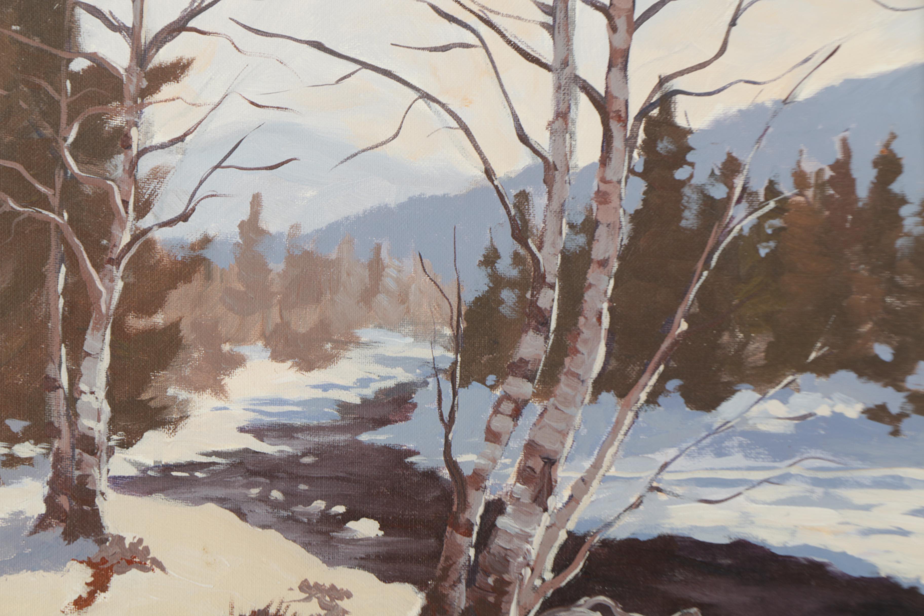 PRIORITY-Tom Steiner Oil Painting on Canvas Board "Winter in Cherry Creek"