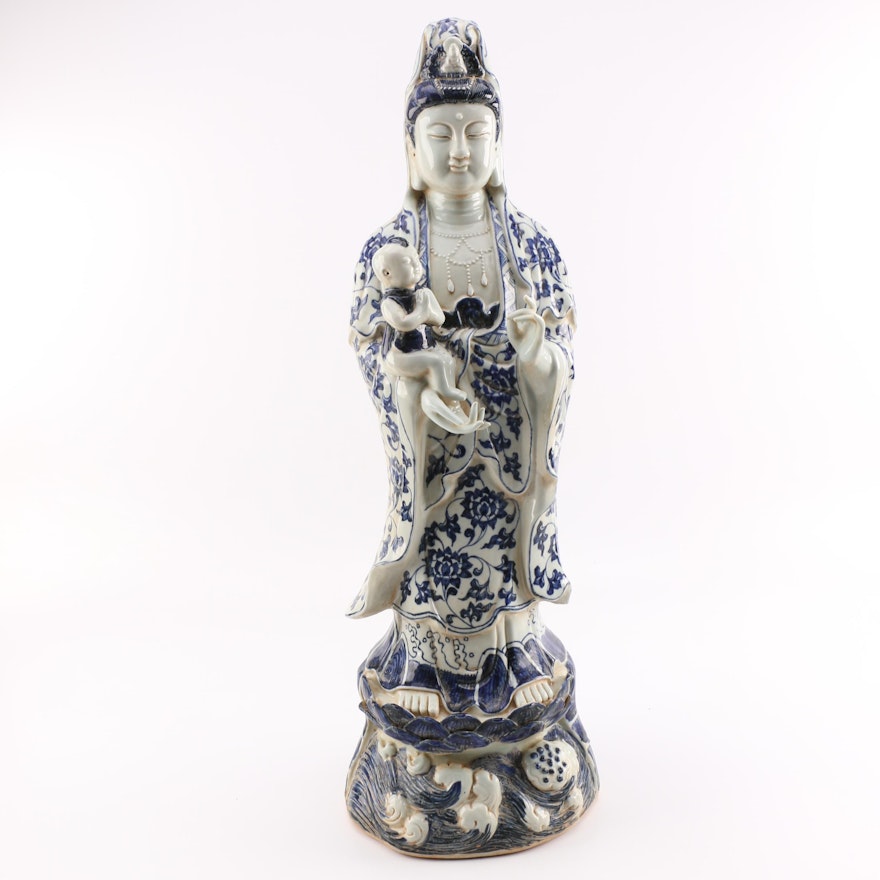 Guanyin and Child Ceramic Statuette
