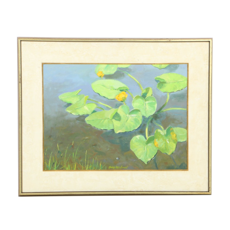 Gary Michael Oil Painting on Canvas Board of Water Lilies
