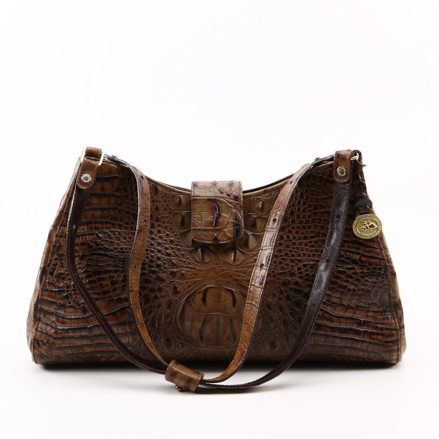 Brahmin Crocodile Embossed Brown Leather Shoulder Bag