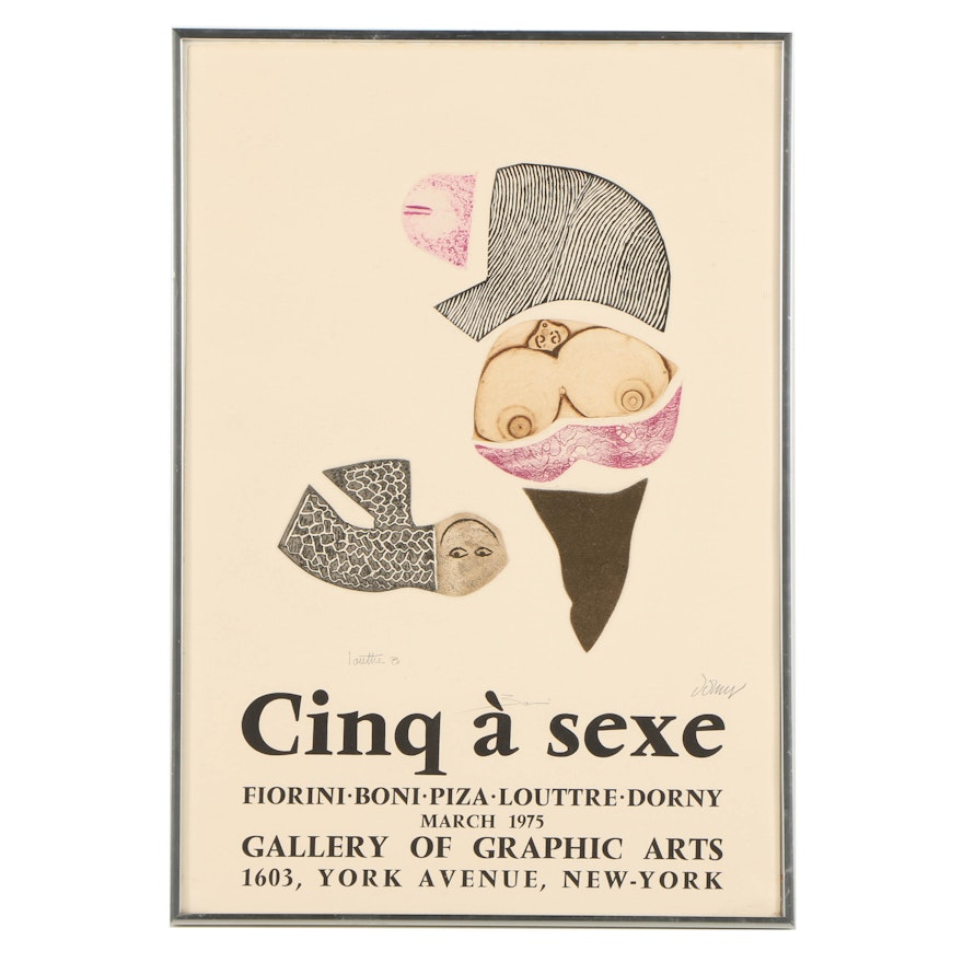 Etching Poster on Laid Paper "Cinq à Sexe" Signed by Artists