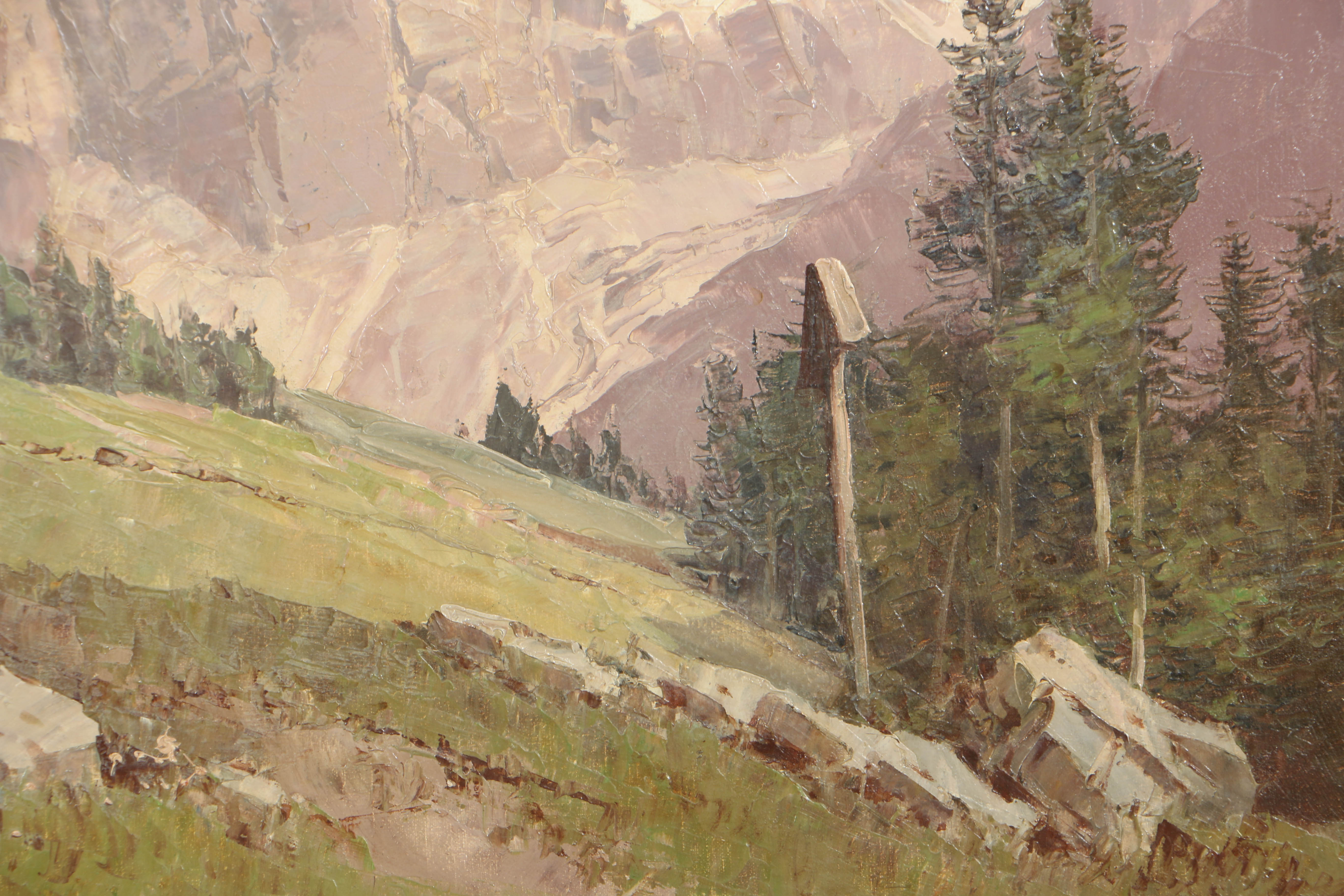 Ernst Carl Walter Retzlaff Oil Painting on Canvas of Swiss Alps Landscape