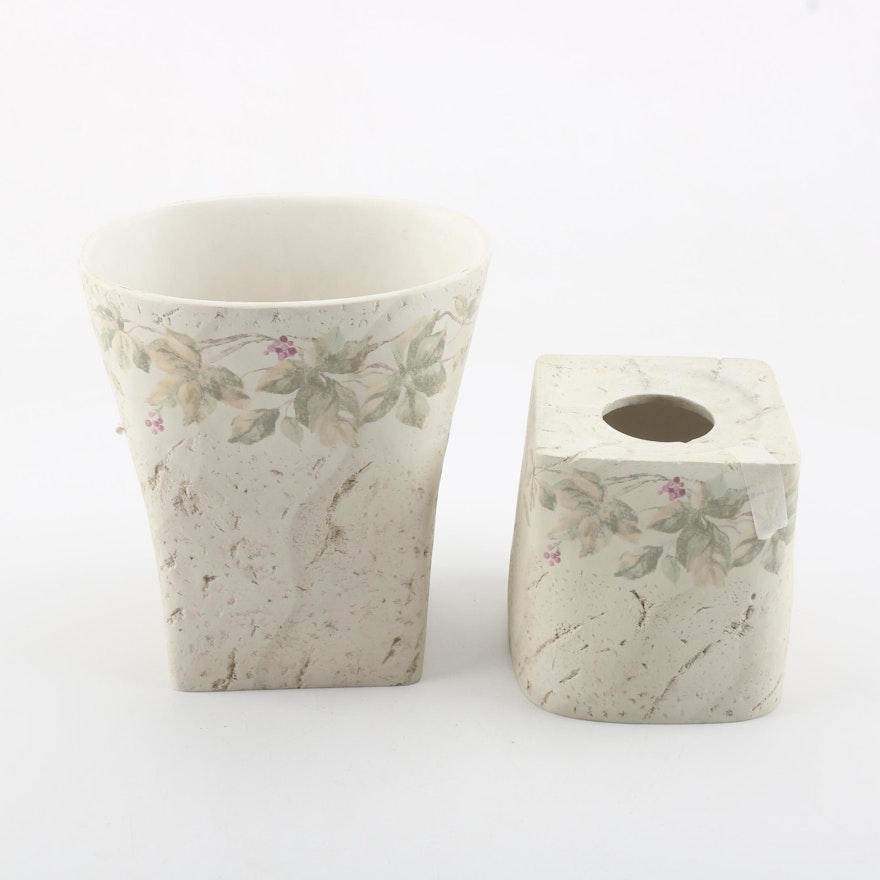 Ivy Motif Ceramic Wastebasket and Tissue Cover