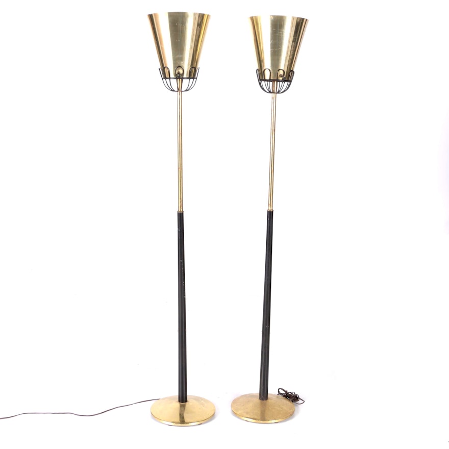 Mid Century Modern Brass Torchiere Floor Lamps