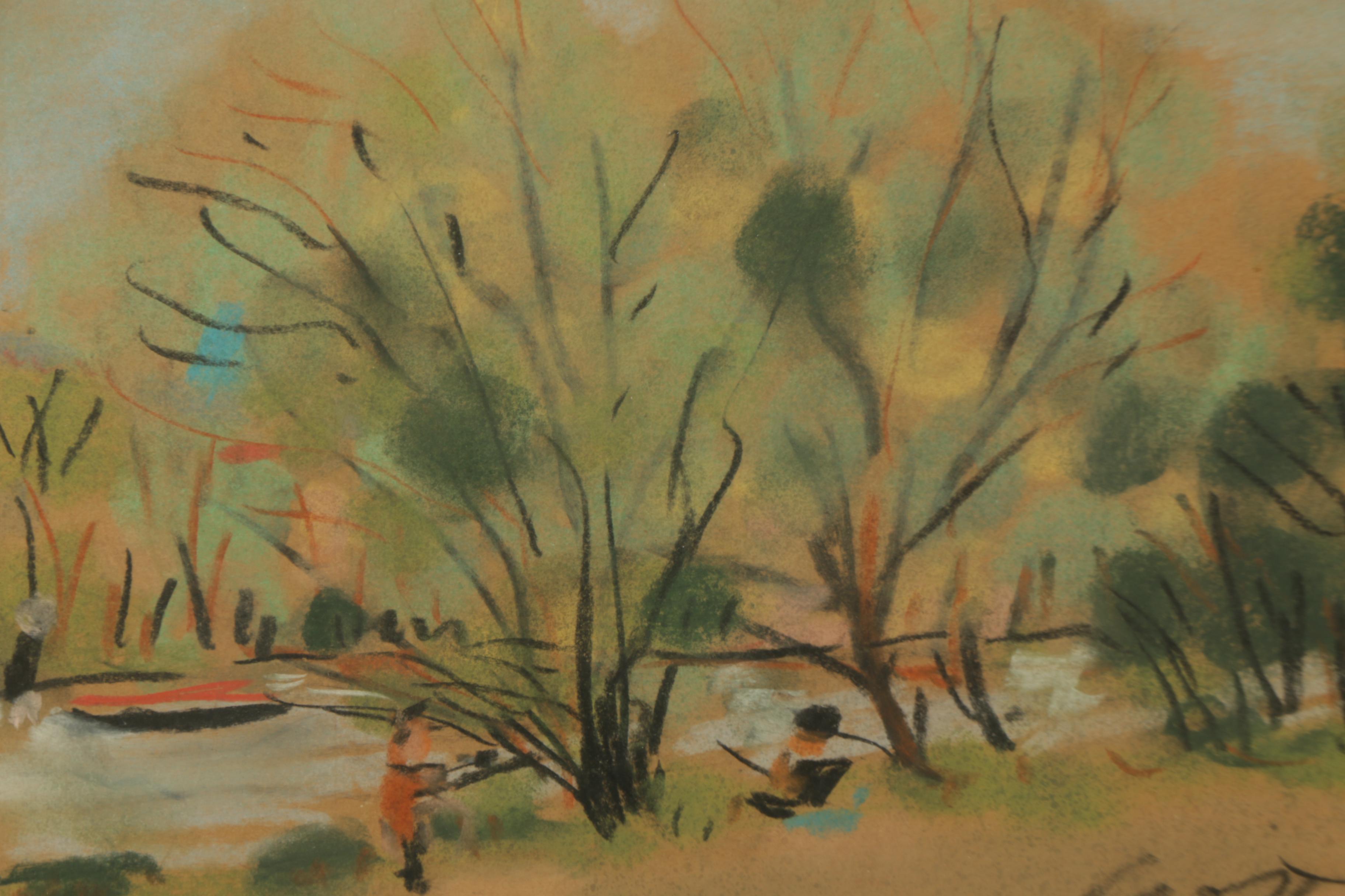 Paul Crotto Pastel Drawing of a Landscape