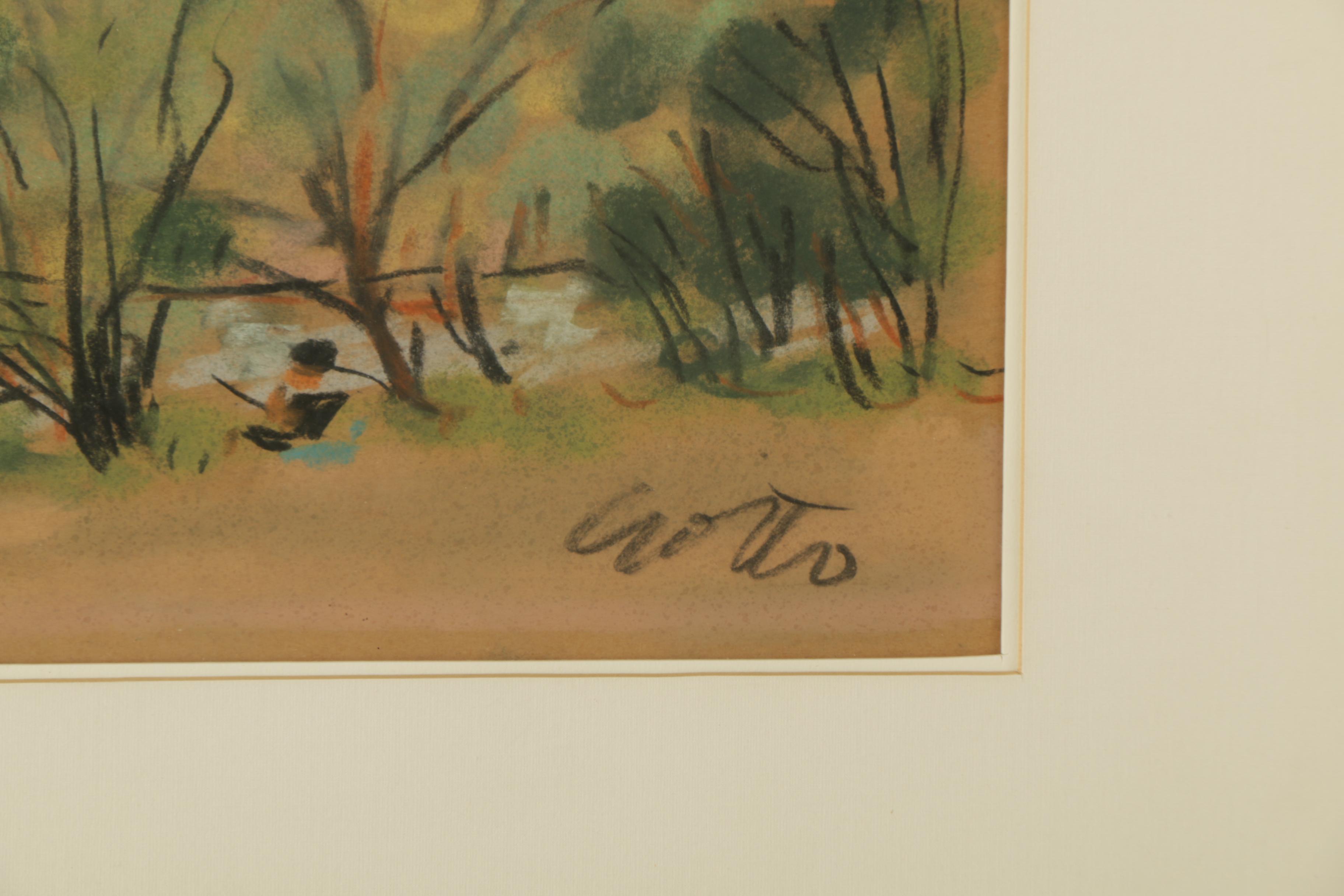 Paul Crotto Pastel Drawing of a Landscape