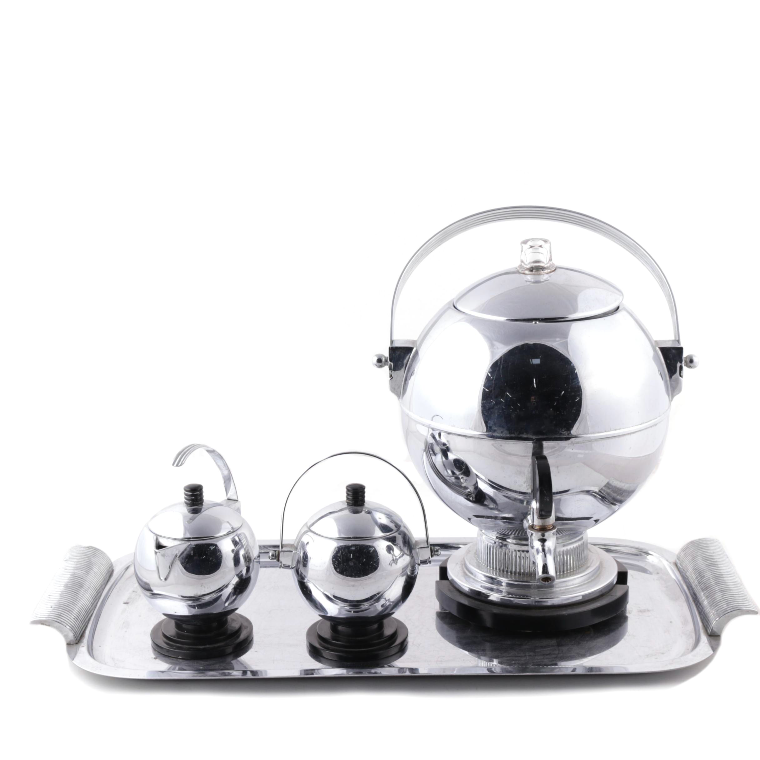 1930s Art Deco Manning Bowman "Harmony" Percolator and Additional Serviceware