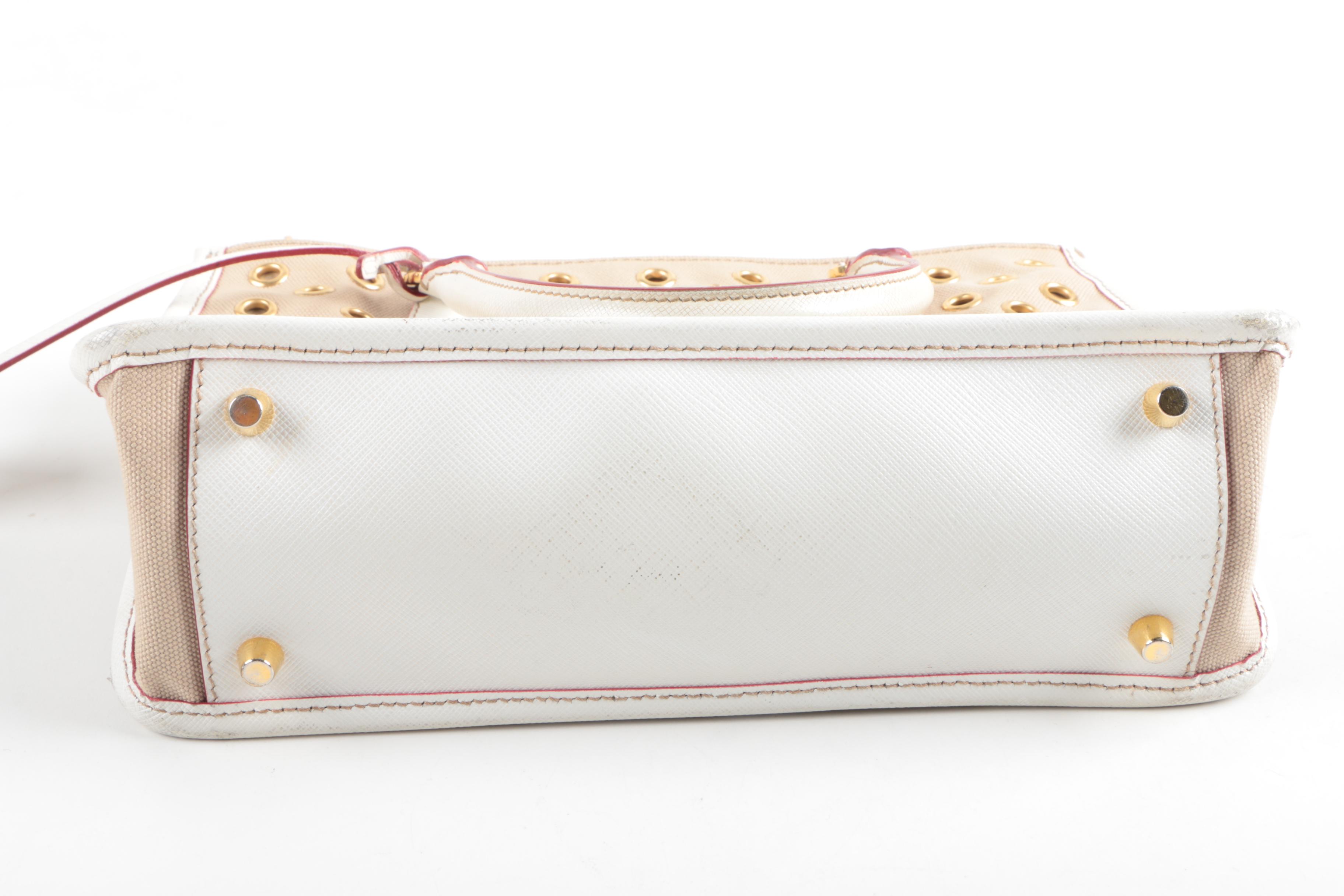 Prada Canvas and Leather Grommet Accent Handbag