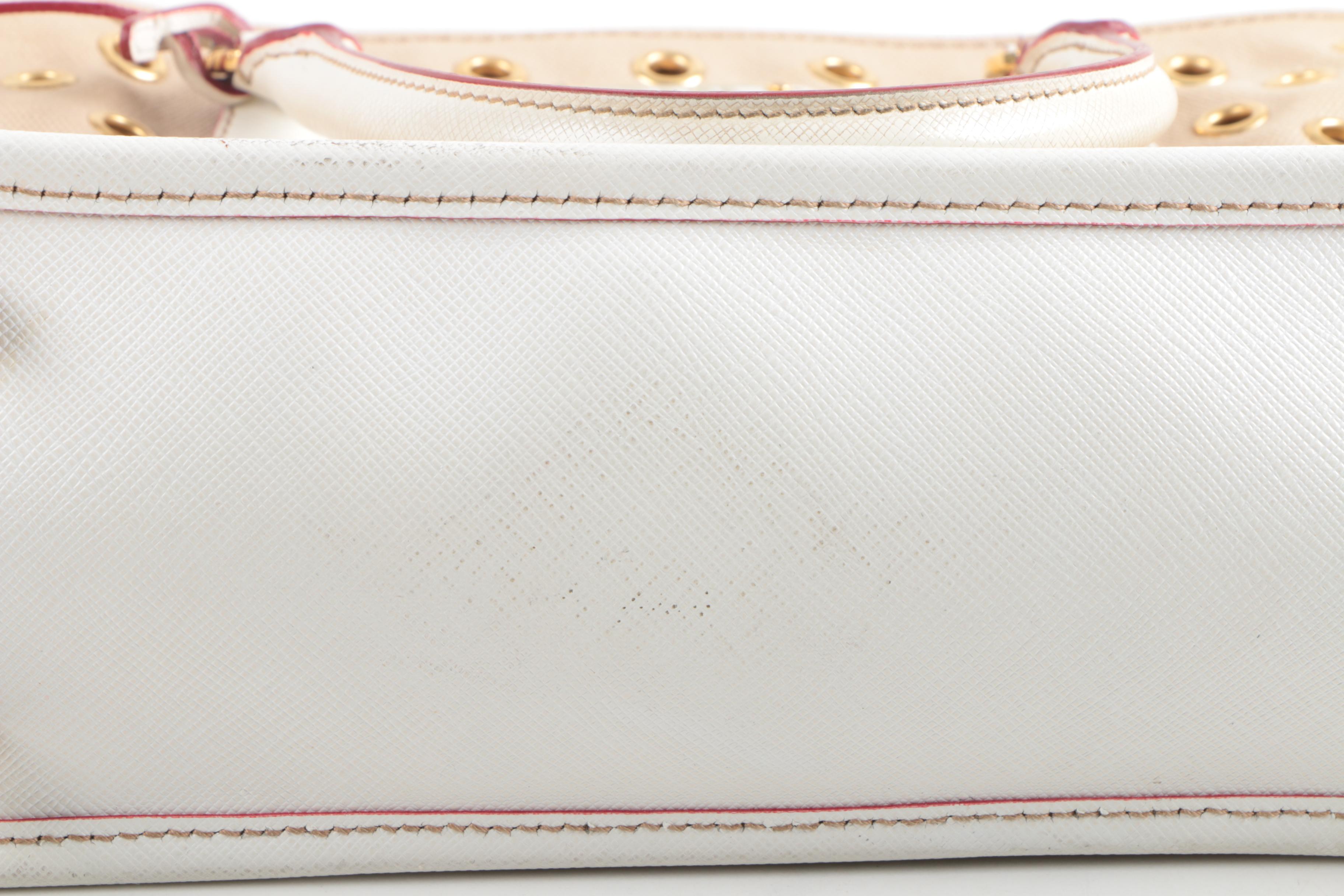 Prada Canvas and Leather Grommet Accent Handbag