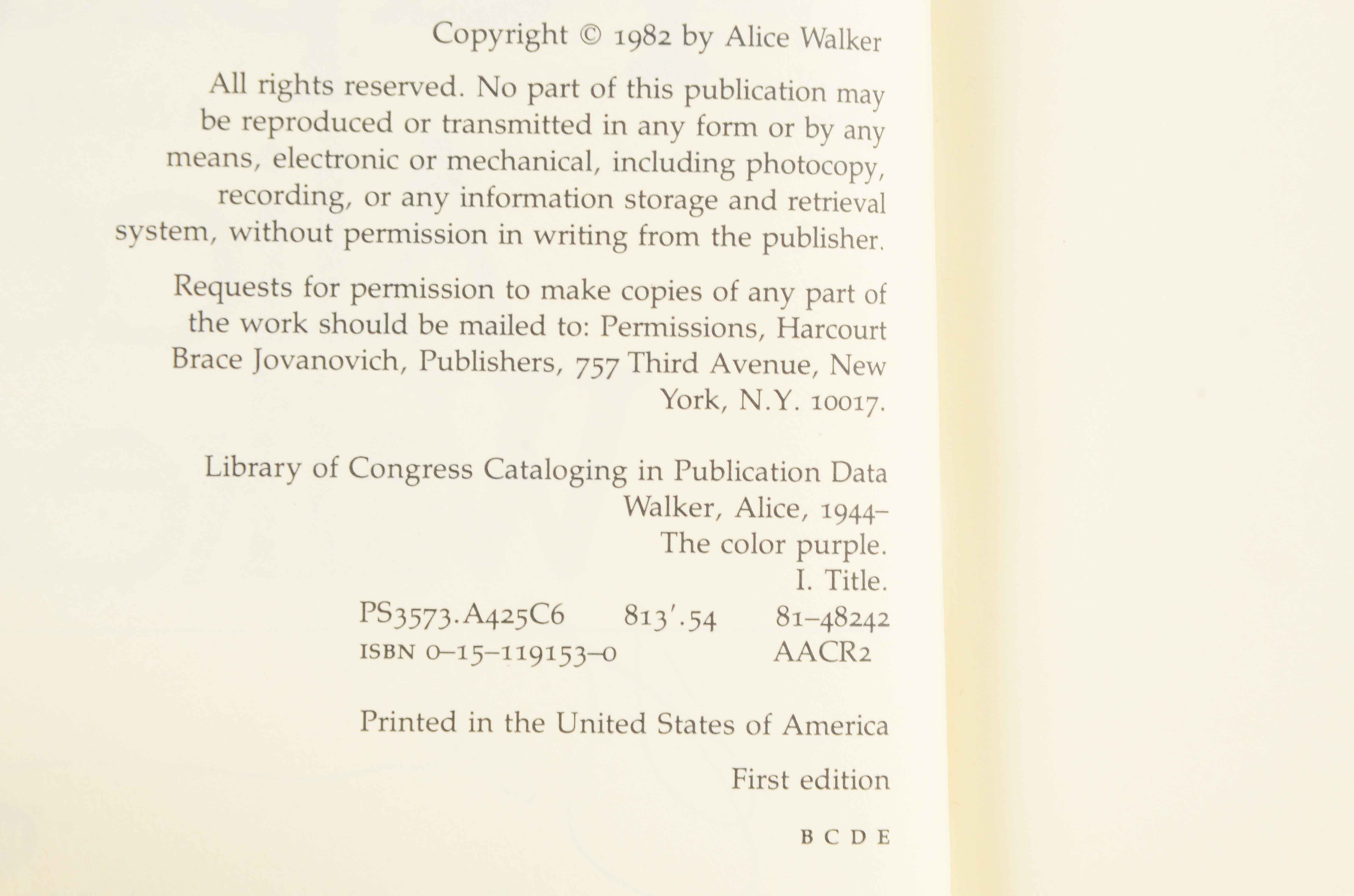 Signed First Edition of "The Color Purple" by Alice Walker