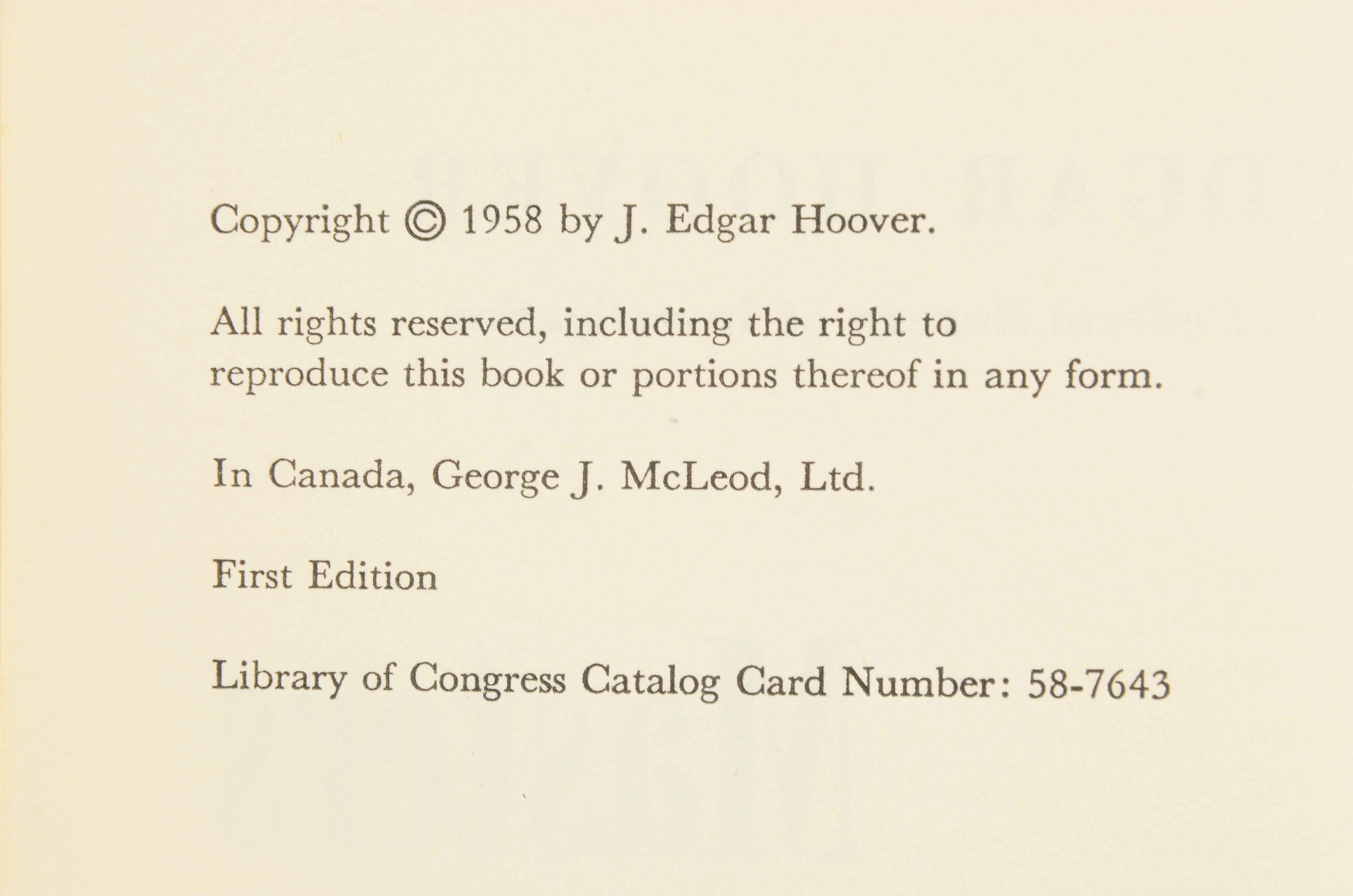 J. Edgard Hoover Signed "Masters of Deceit" in Hardcover