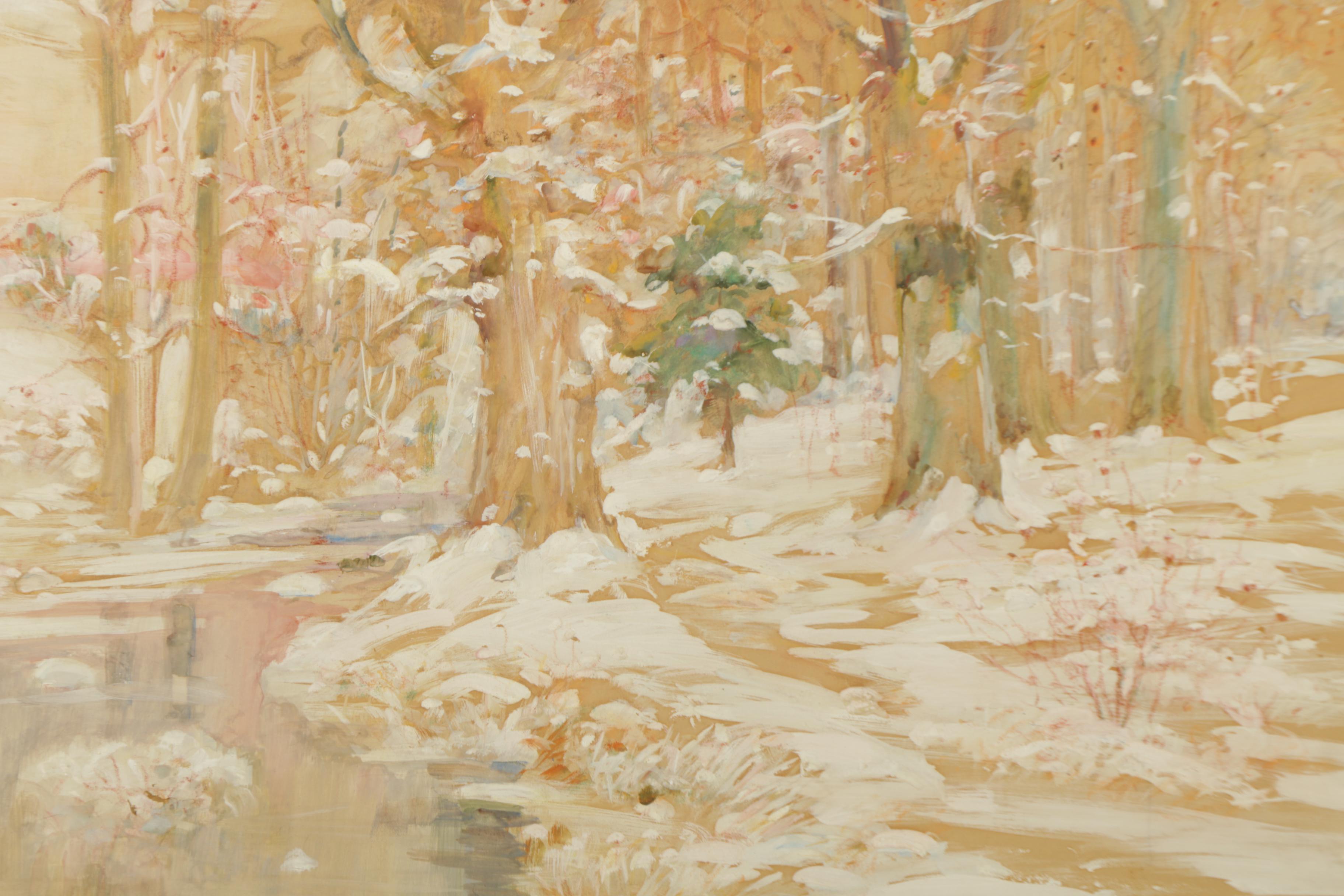 John Albert Seaford Mixed Media Painting on Paper of Snowy Landscape