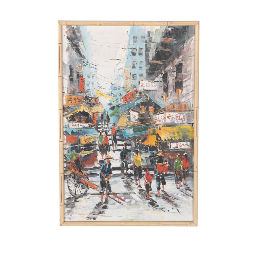 Oil Painting on Canvas of an East Asian Street Scene