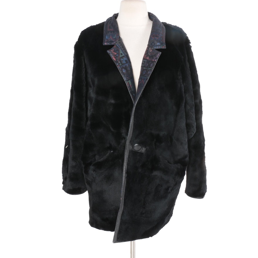 Dyed Black Reversible Leather Sheared Beaver Fur Coat