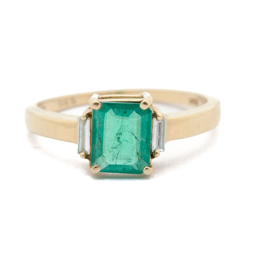 14K Yellow Gold Emerald and Diamond Ring