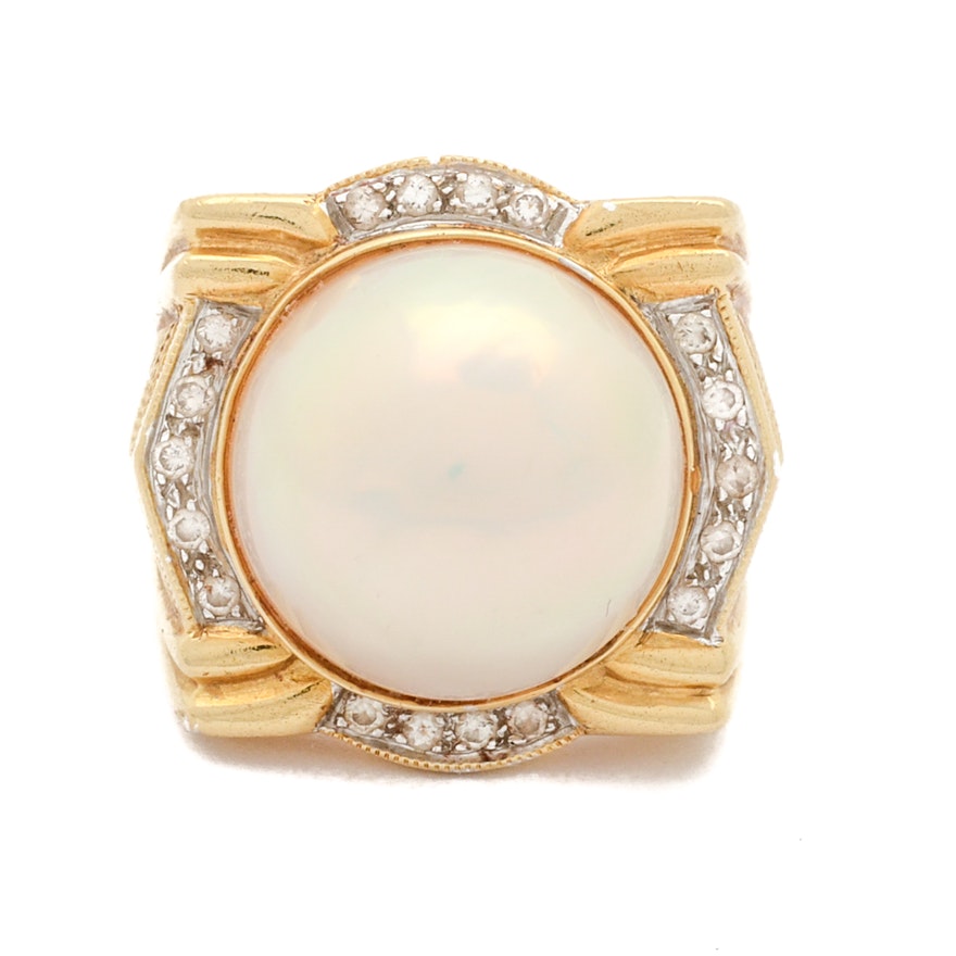 Le Vian 18K Yellow Gold Mabé Pearl and Diamond Ring