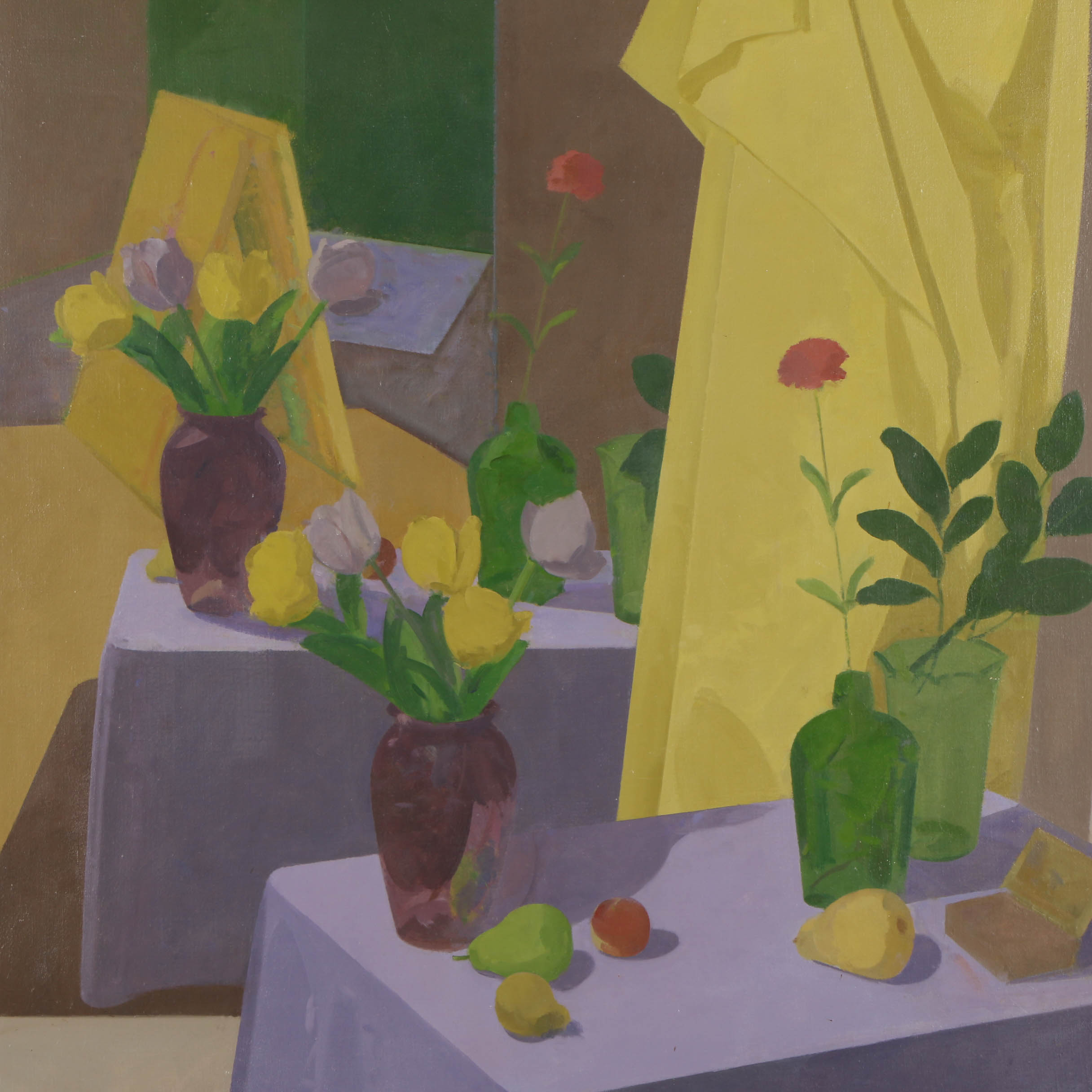 Jens Plum 1989 Oil Painting on Canvas of Interior with Still Life