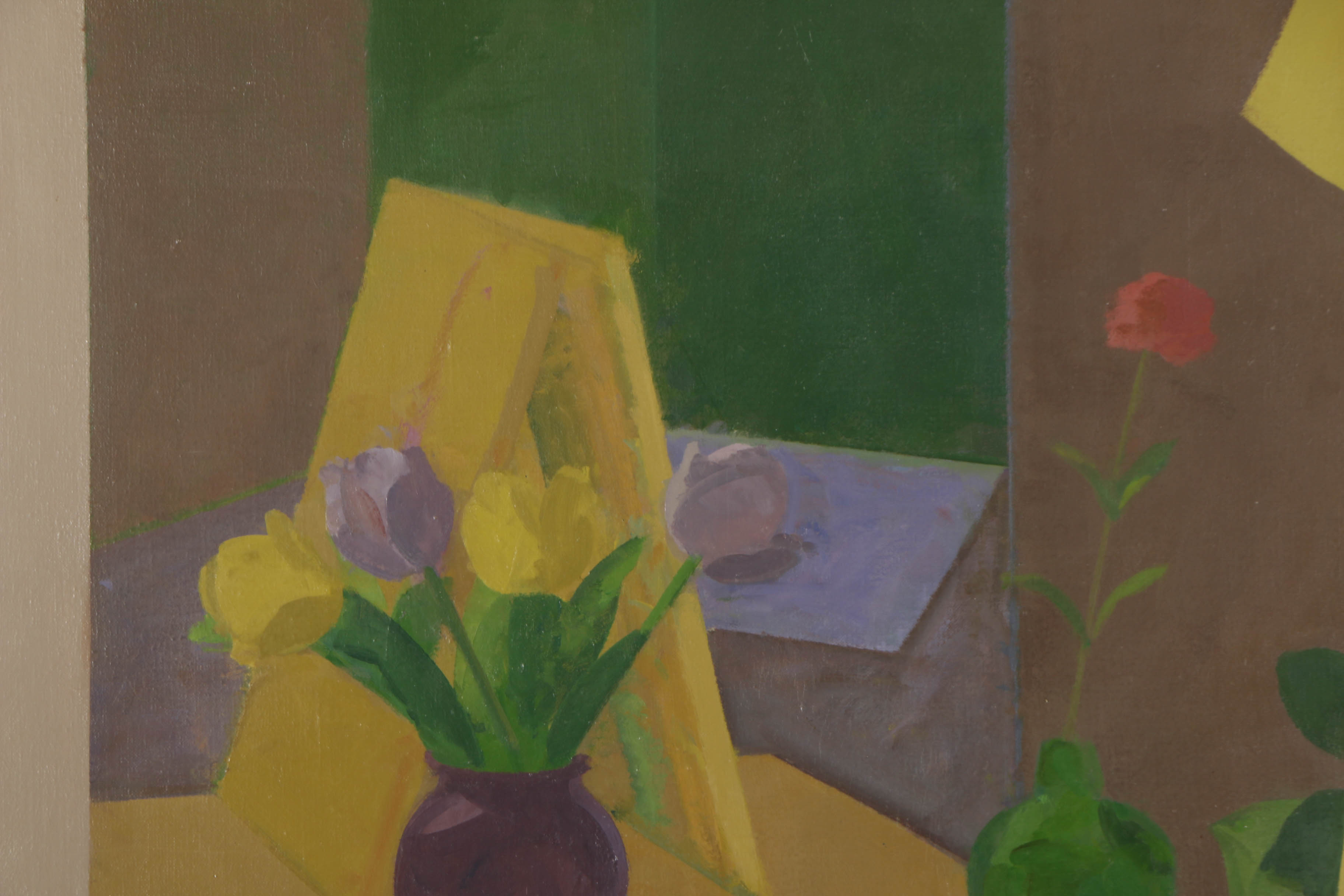 Jens Plum 1989 Oil Painting on Canvas of Interior with Still Life