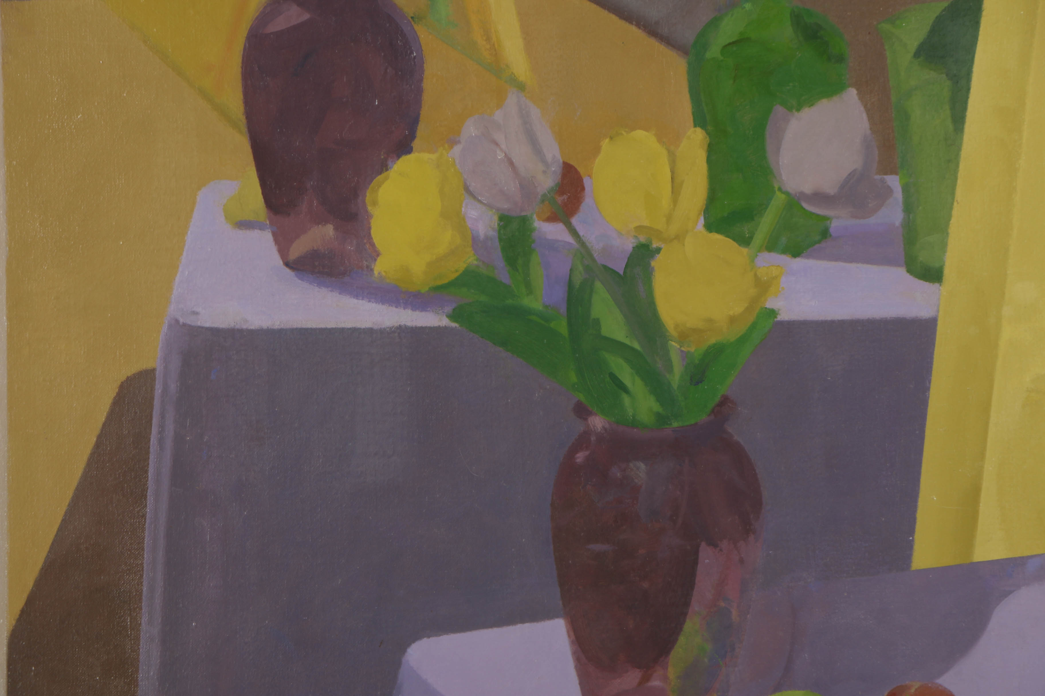 Jens Plum 1989 Oil Painting on Canvas of Interior with Still Life