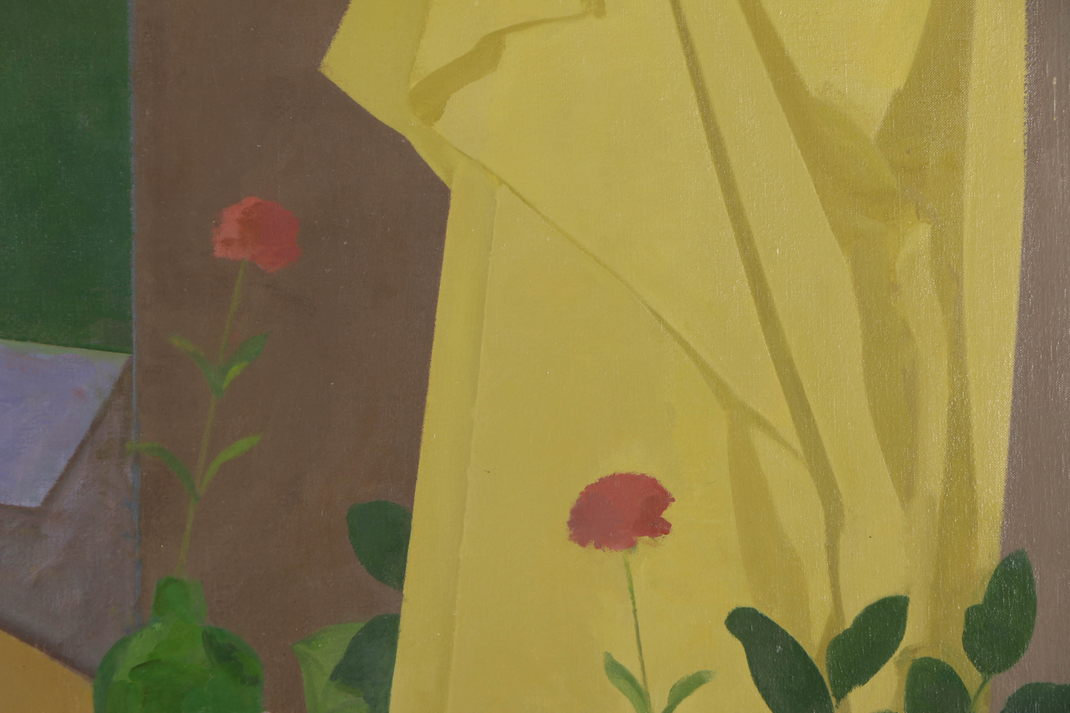 Jens Plum 1989 Oil Painting on Canvas of Interior with Still Life