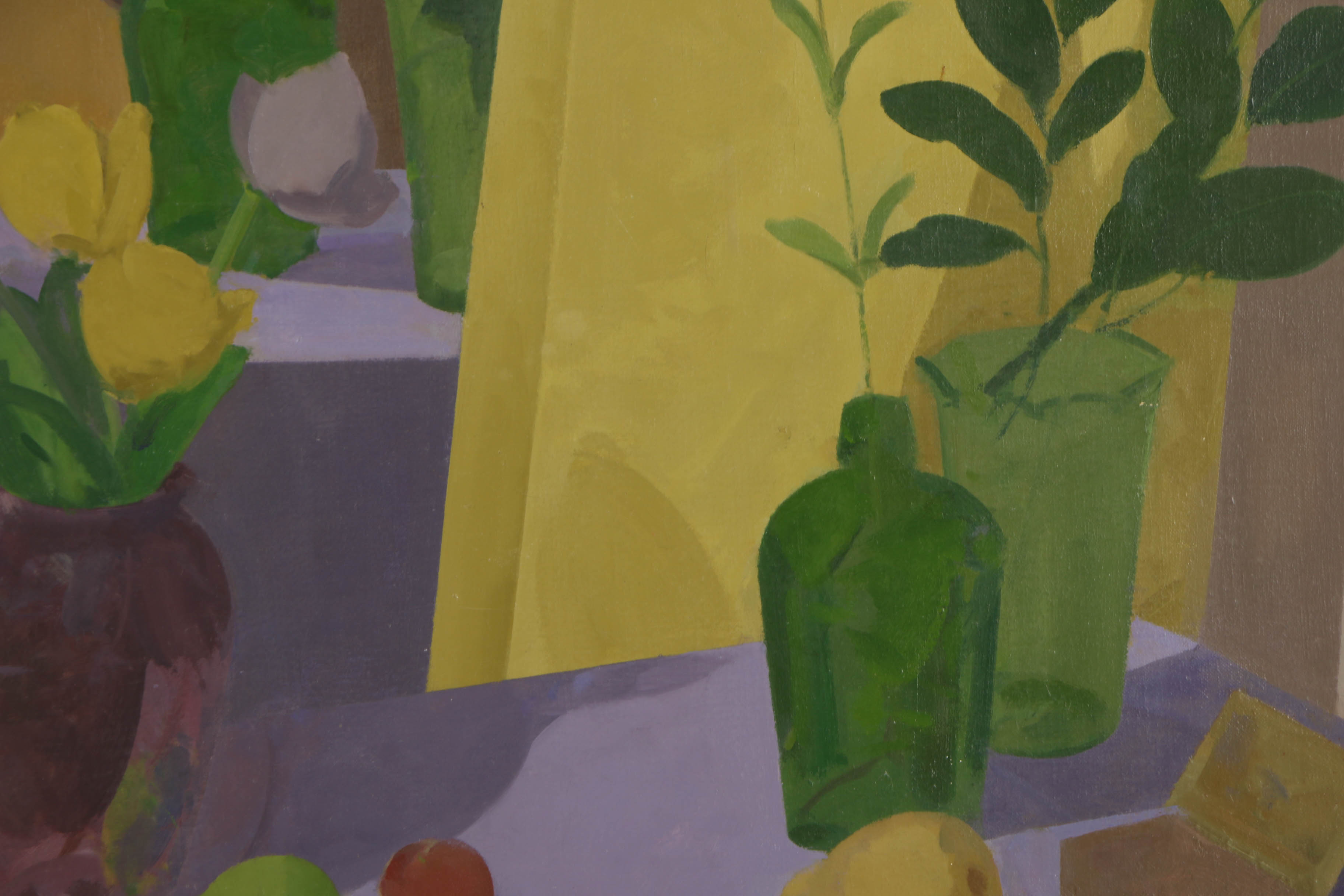 Jens Plum 1989 Oil Painting on Canvas of Interior with Still Life