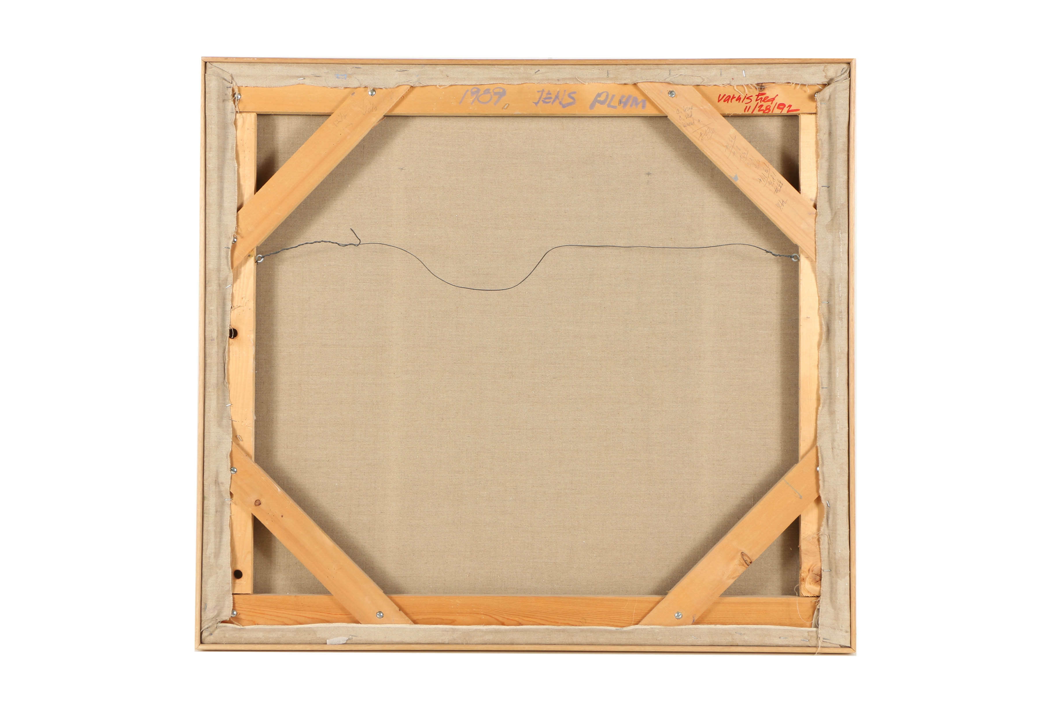 Jens Plum 1989 Oil Painting on Canvas of Interior with Still Life